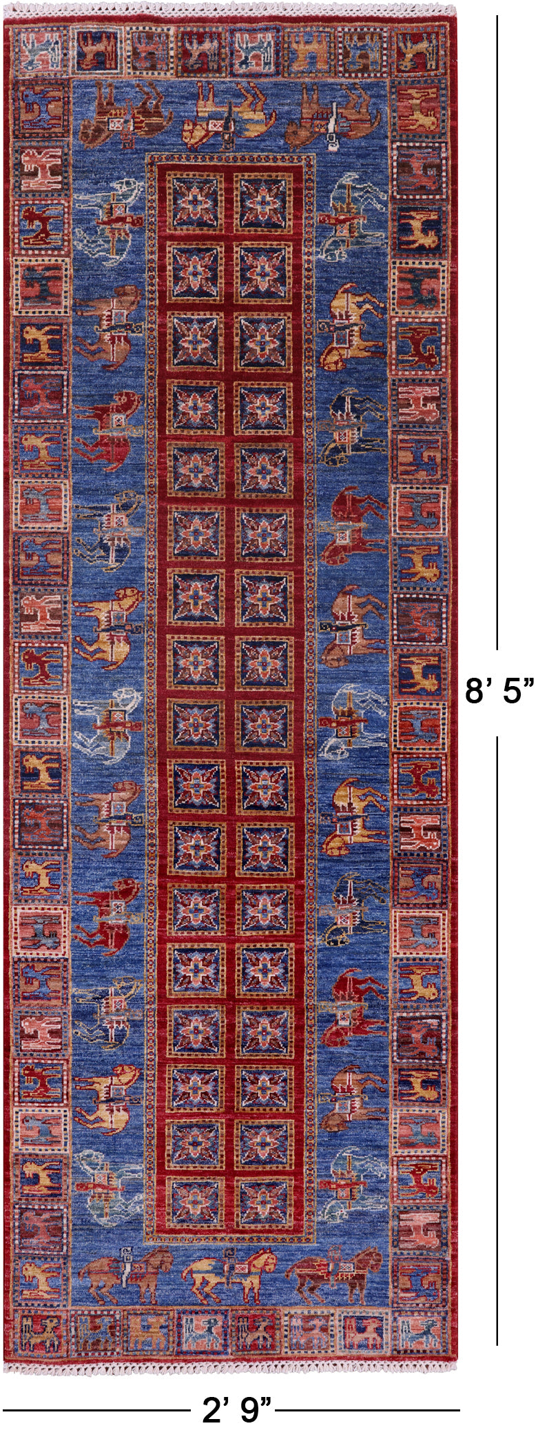 Antiqued Pazyryk Historical Design Hand Knotted Wool Runner Rug - 2' 9" X 8' 5" - Golden Nile