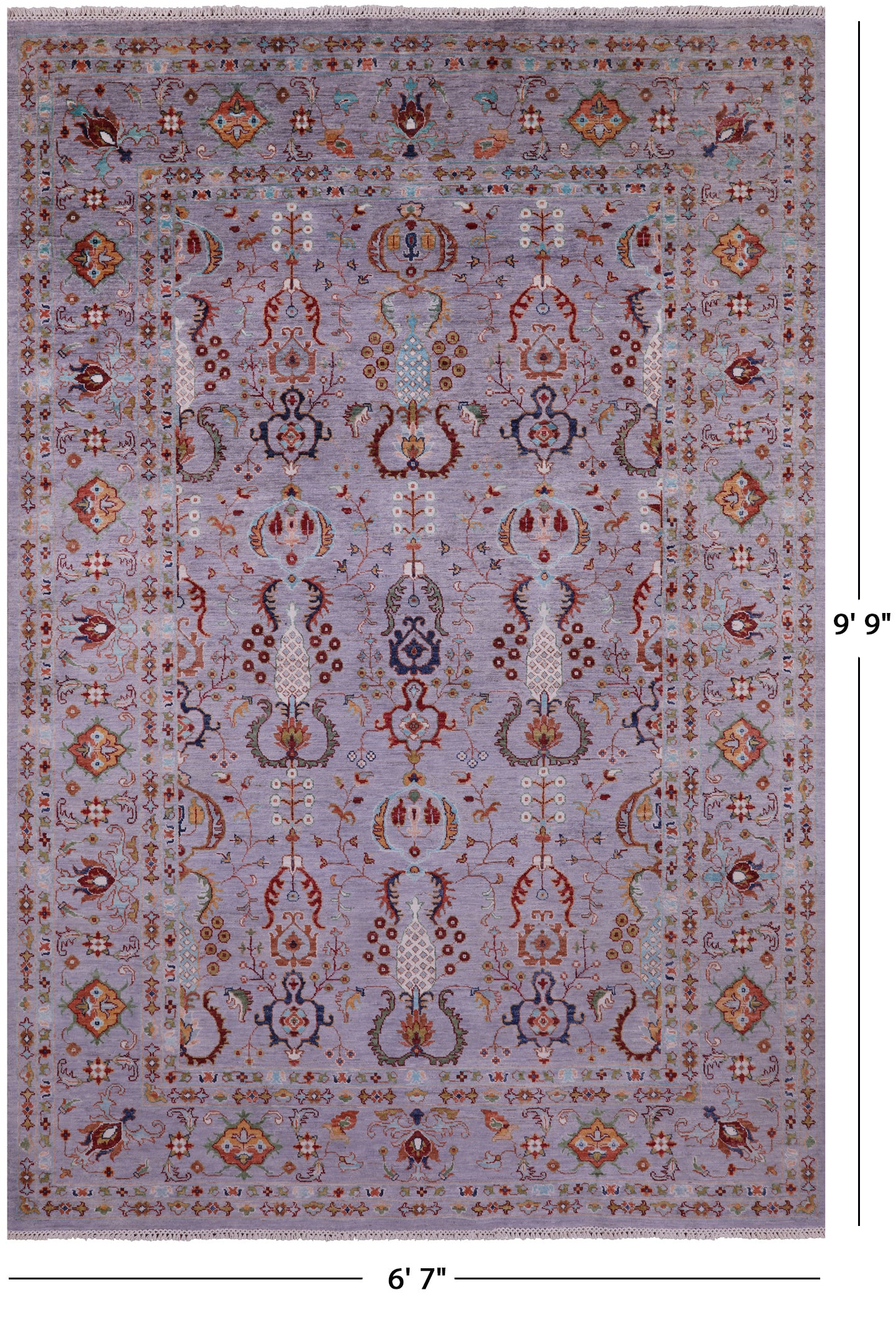 Grey Peshawar Hand Knotted Wool Rug - 6' 7" X 9' 9" - Golden Nile