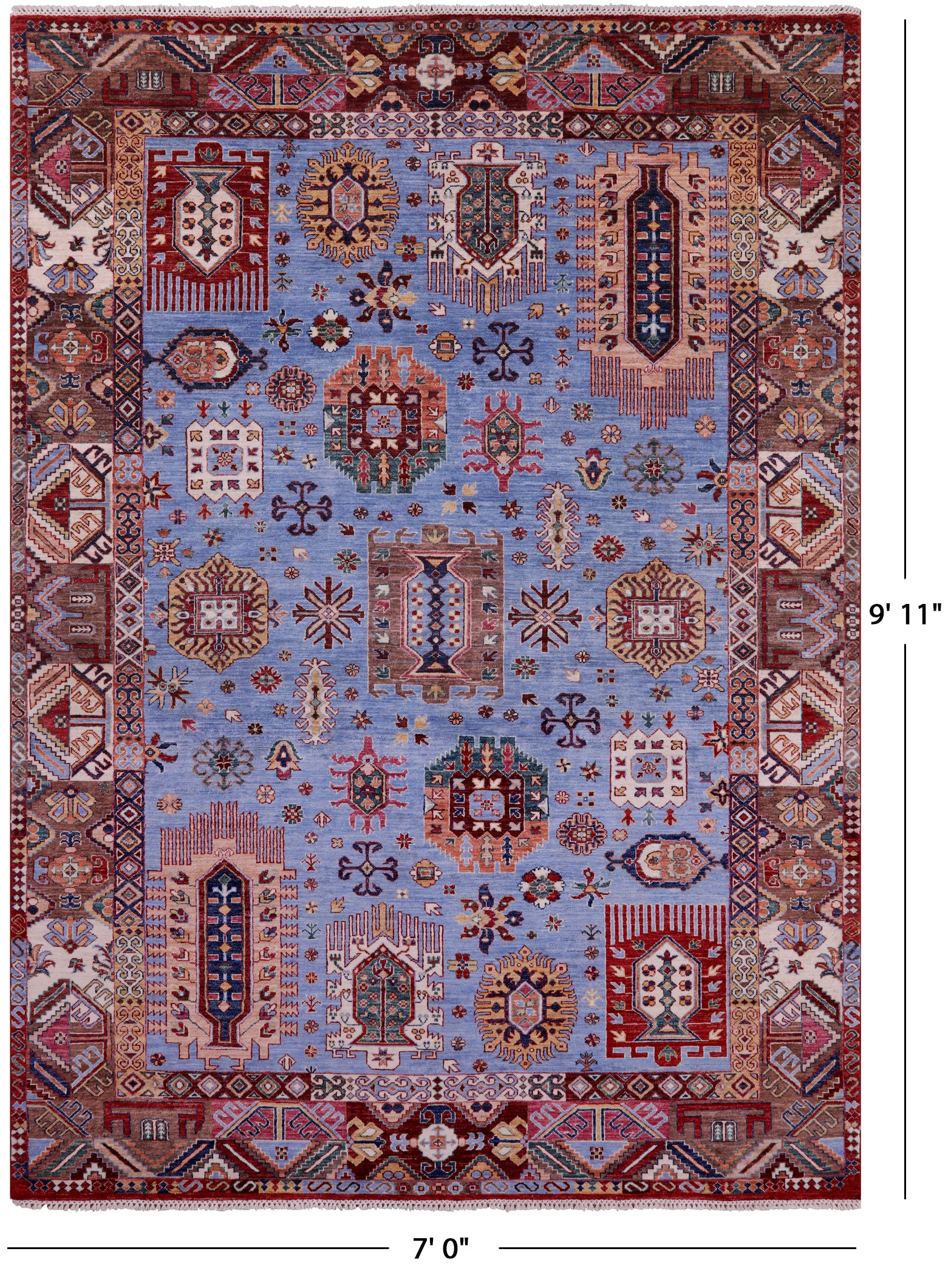 Blue Persian Fine Serapi Hand Knotted Wool Rug - 7' 0" X 9' 11" - Golden Nile