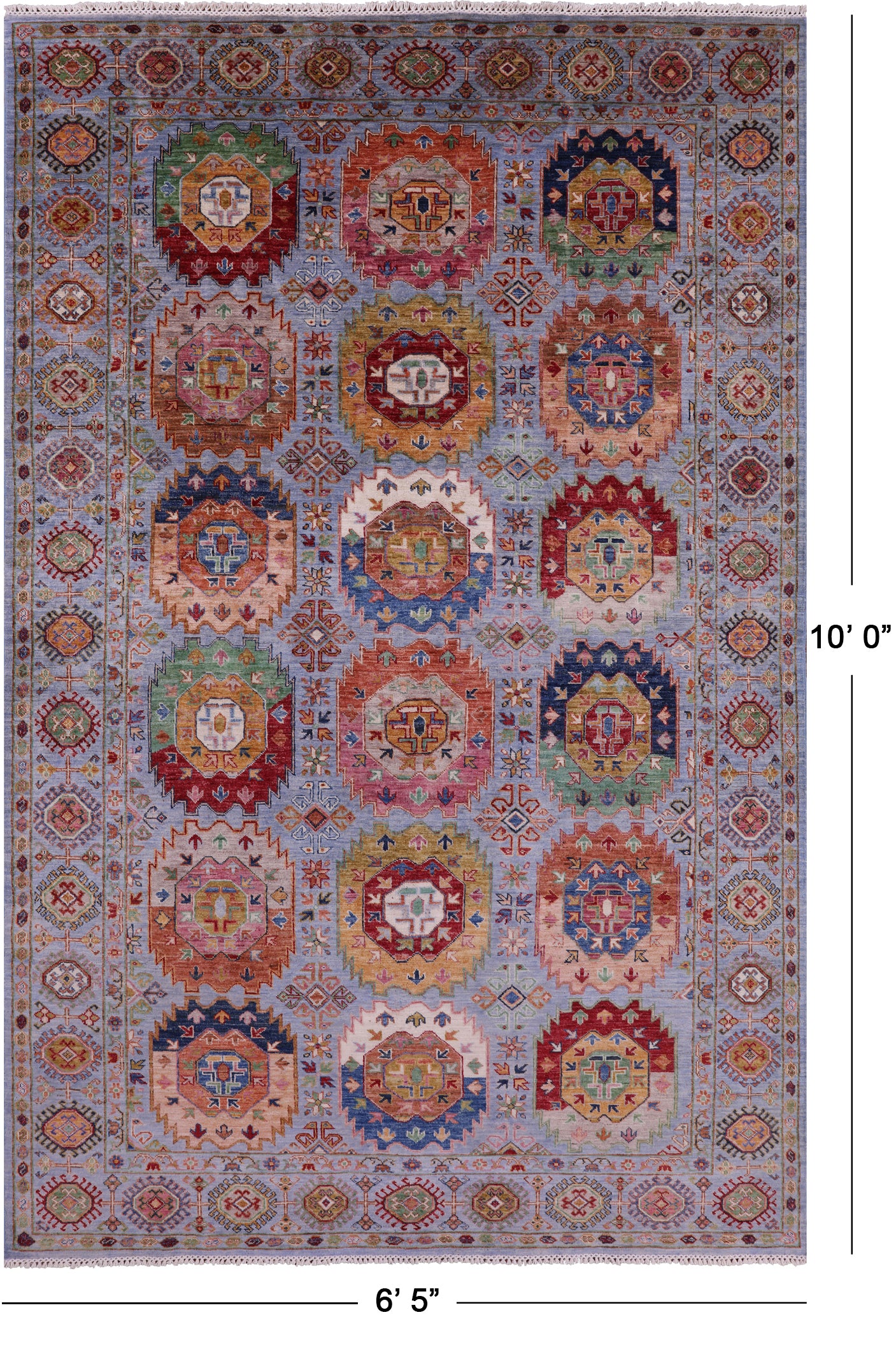 Blue Turkmen Ersari Hand Knotted Wool Rug - 6' 5" X 10' 0" - Golden Nile