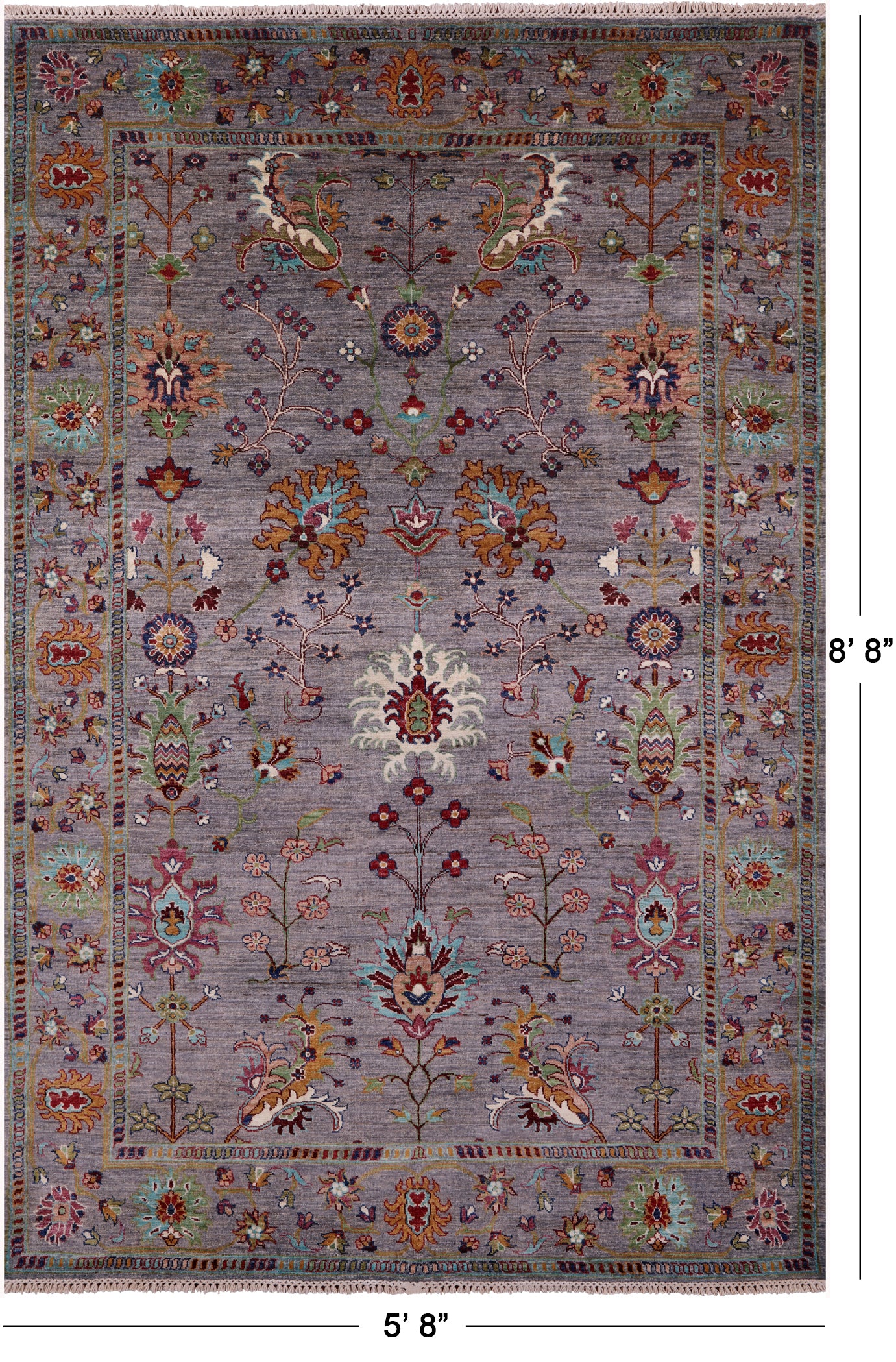 Grey Peshawar Hand Knotted Wool Rug - 5' 8" X 8' 8" - Golden Nile