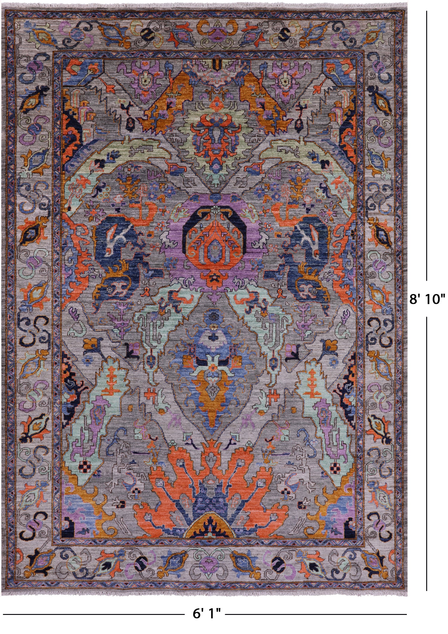 Grey Persian Fine Serapi Hand Knotted Wool Rug - 6' 1" X 8' 10" - Golden Nile