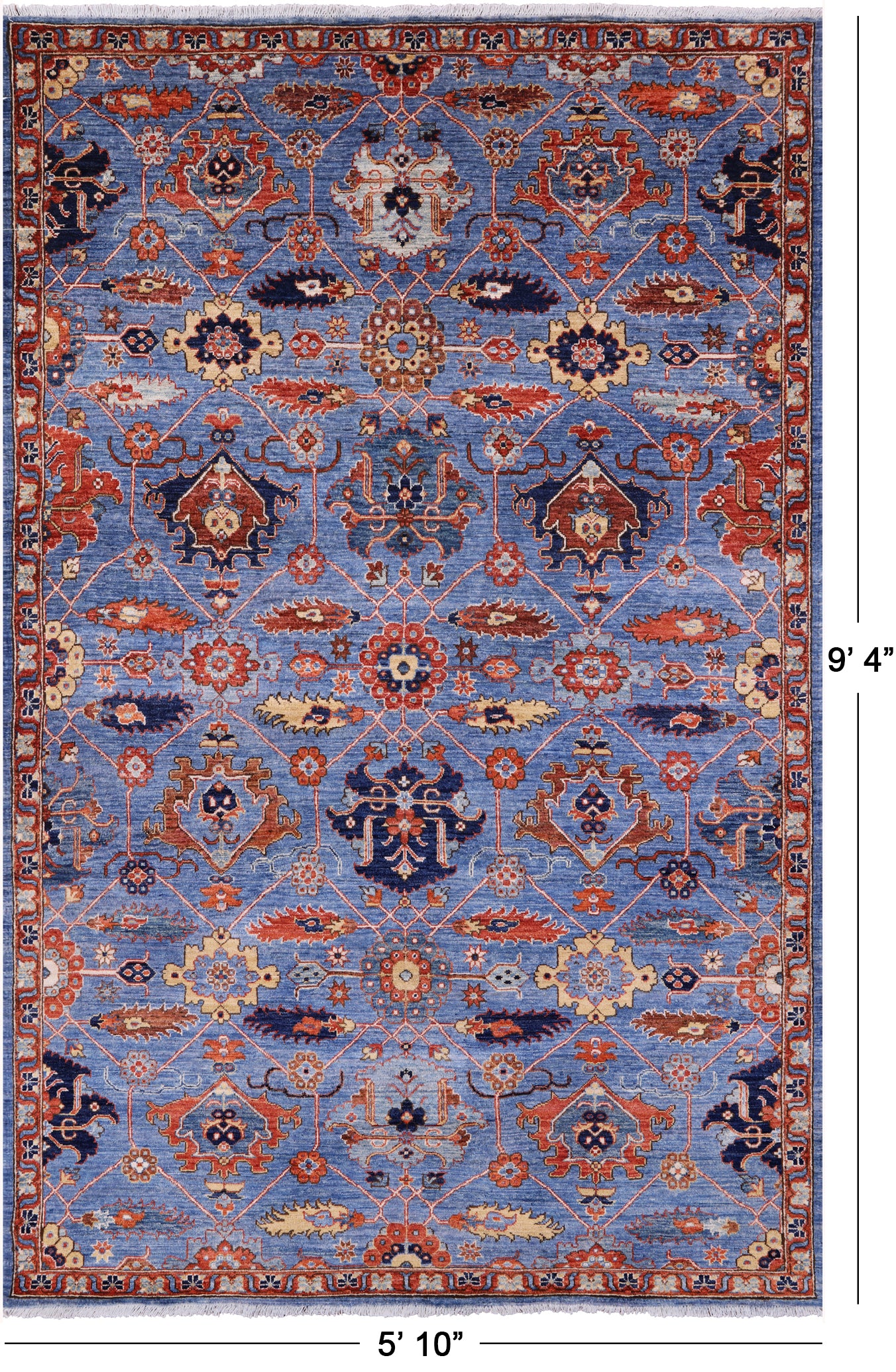 Blue Persian Fine Serapi Hand Knotted Wool Rug - 5' 10" X 9' 4" - Golden Nile