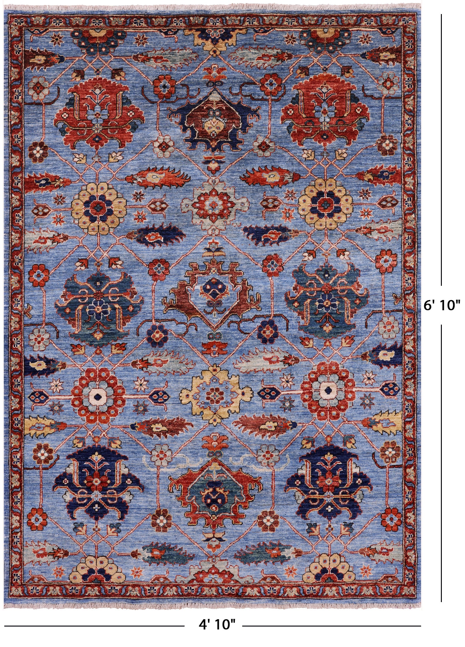 Blue Persian Fine Serapi Hand Knotted Wool Rug - 4' 10" X 6' 10" - Golden Nile