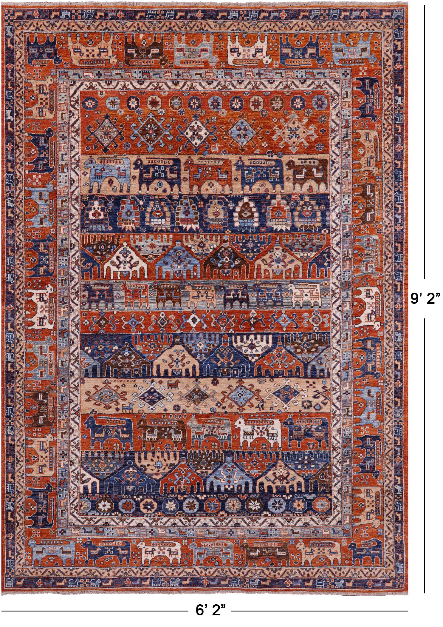Tribal Persian Gabbeh Handmade Wool Rug - 6' 2" X 9' 2" - Golden Nile