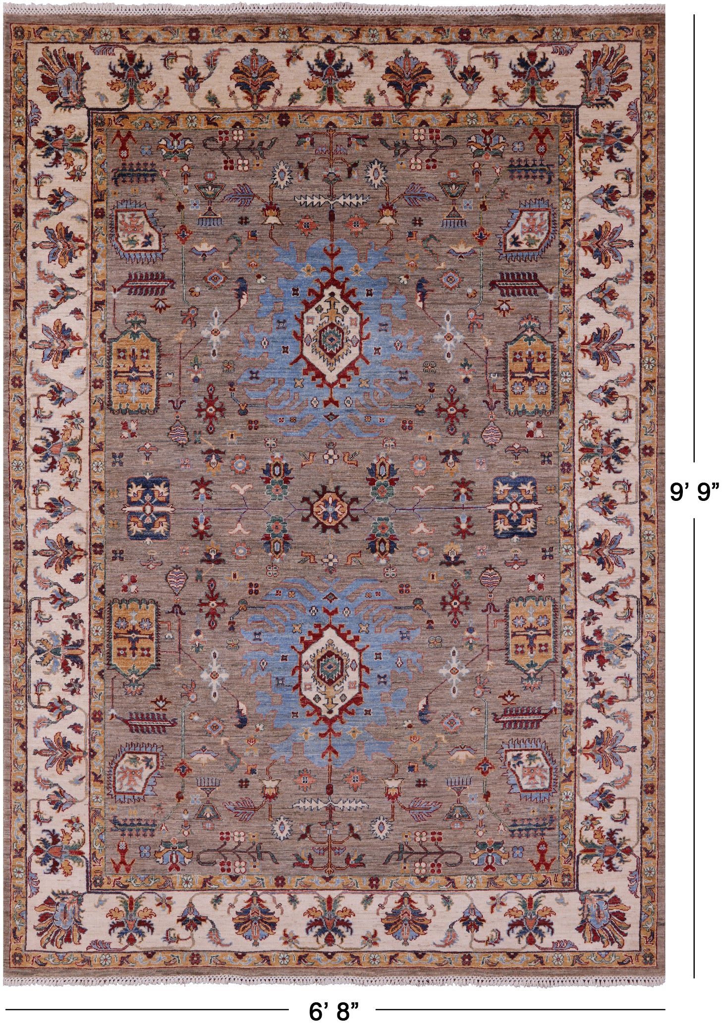 Persian Tabriz Hand Knotted Wool Rug - 6' 8" X 9' 9" - Golden Nile