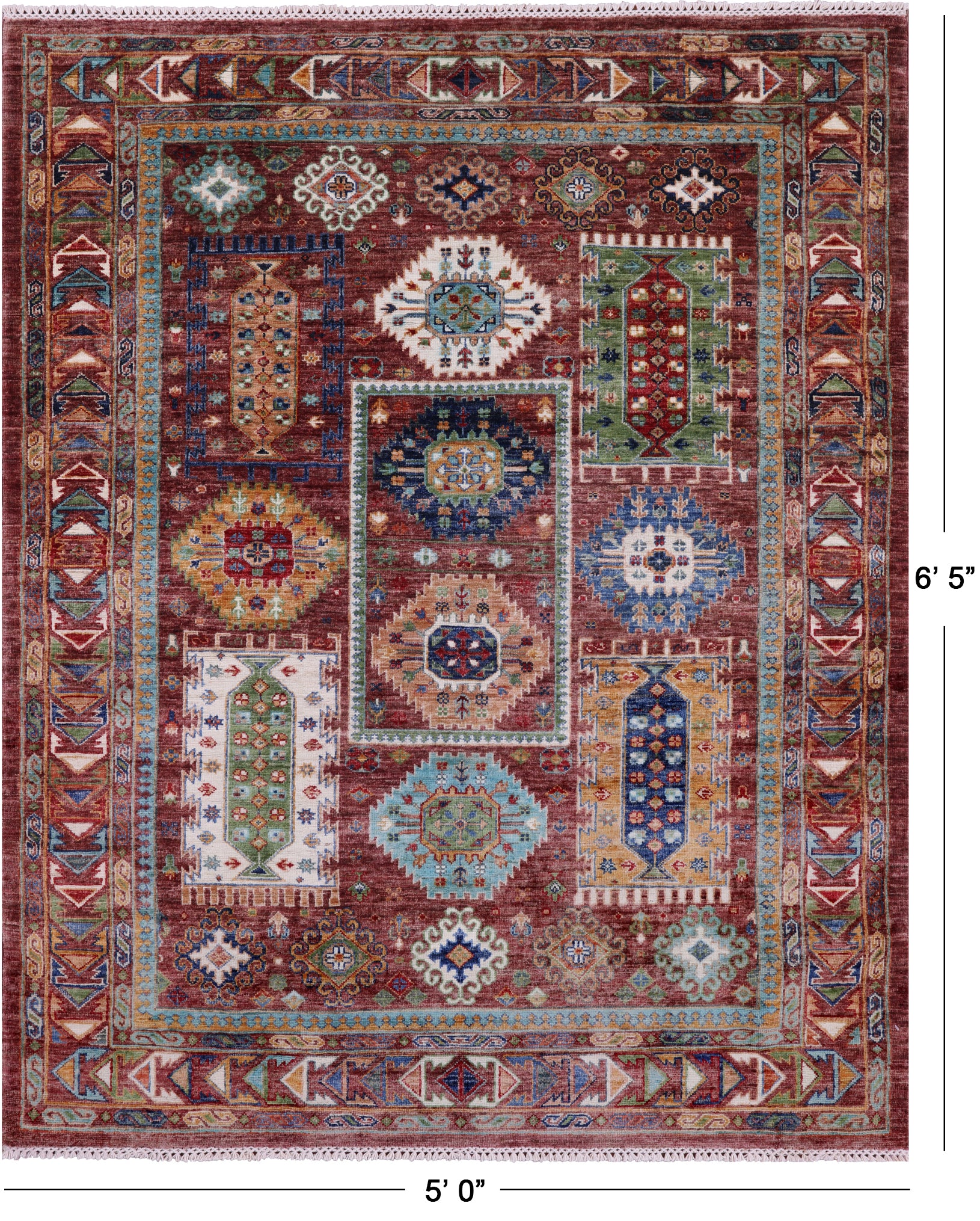 Turkmen Ersari Hand Knotted Wool Rug - 5' 0" X 6' 5" - Golden Nile