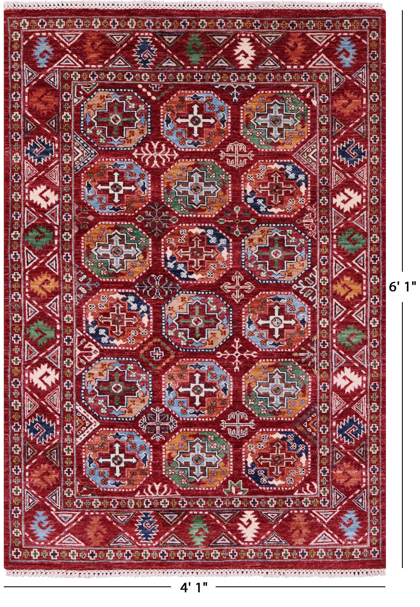 Red Turkmen Ersari Hand Knotted Wool Rug - 4' 1" X 6' 1" - Golden Nile