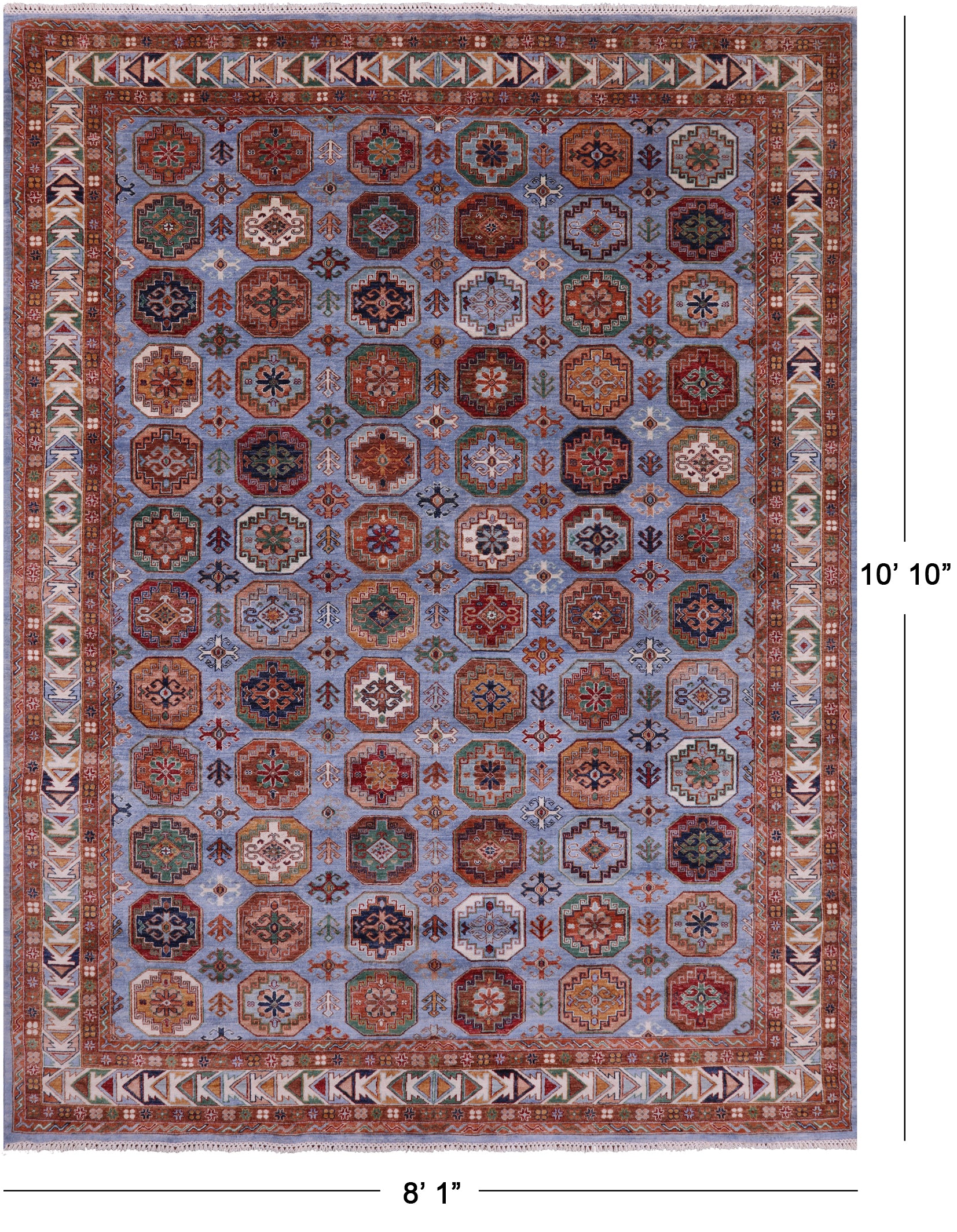 Blue Turkmen Ersari Hand Knotted Wool Rug - 8' 1" X 10' 10" - Golden Nile