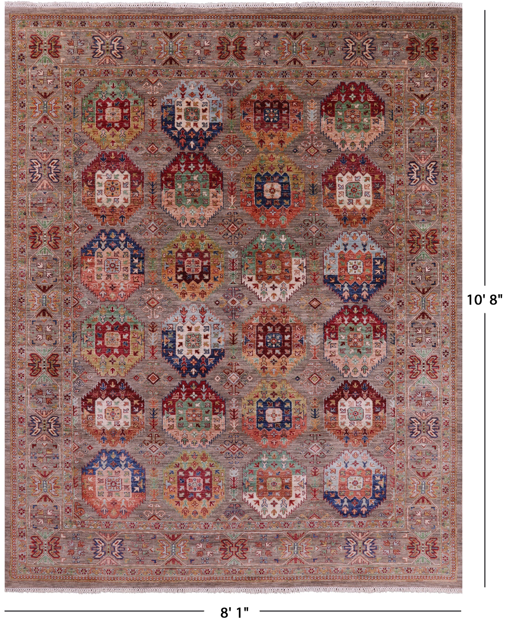 Turkmen Ersari Hand Knotted Wool Rug - 8' 1" X 10' 8" - Golden Nile