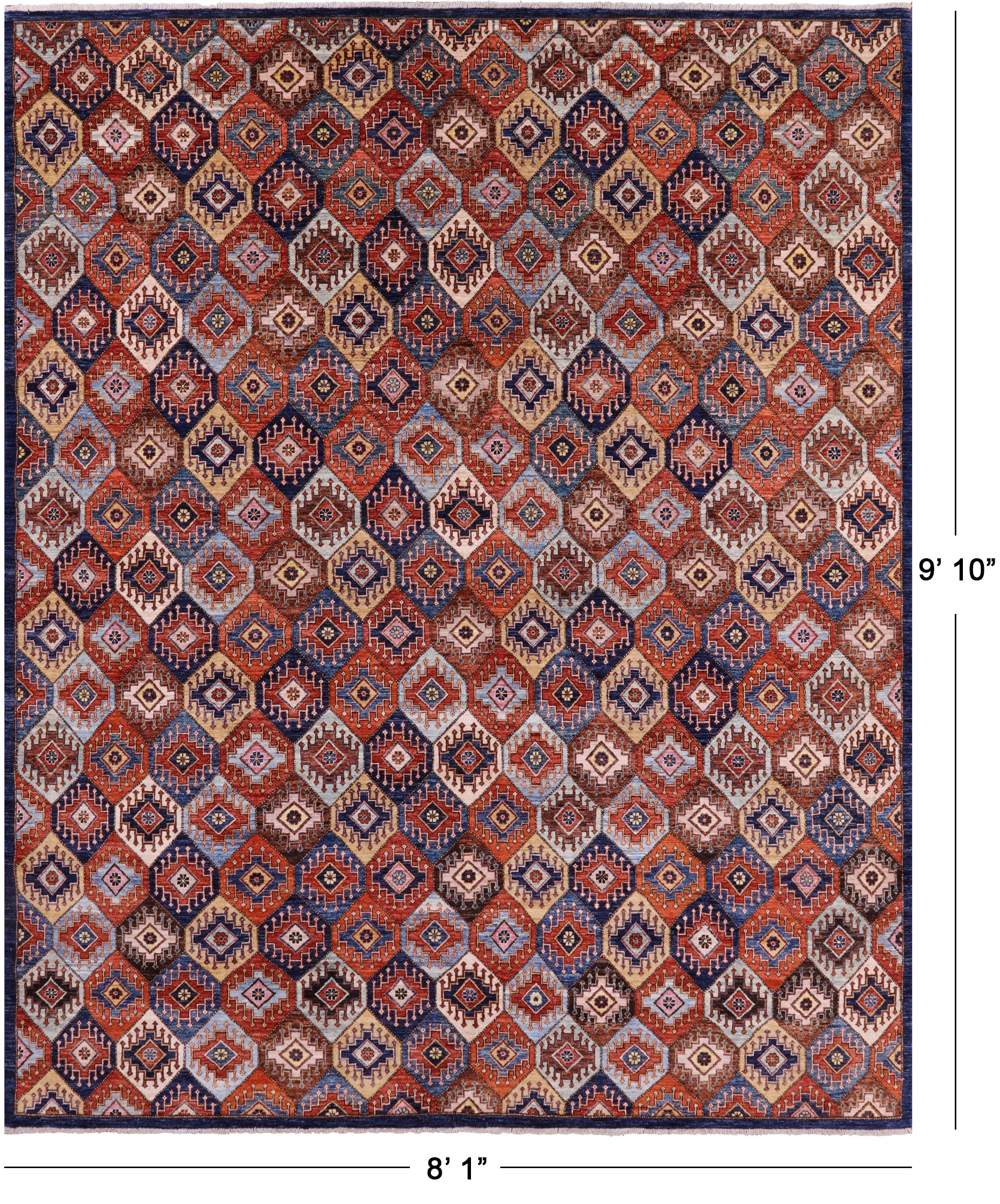 Shall Persian Gabbeh Hand Knotted Wool Rug - 8' 1" X 9' 10" - Golden Nile