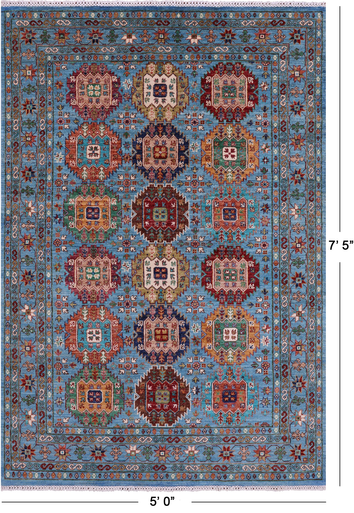 Blue Turkmen Ersari Hand Knotted Wool Rug - 5' 0" X 7' 5" - Golden Nile