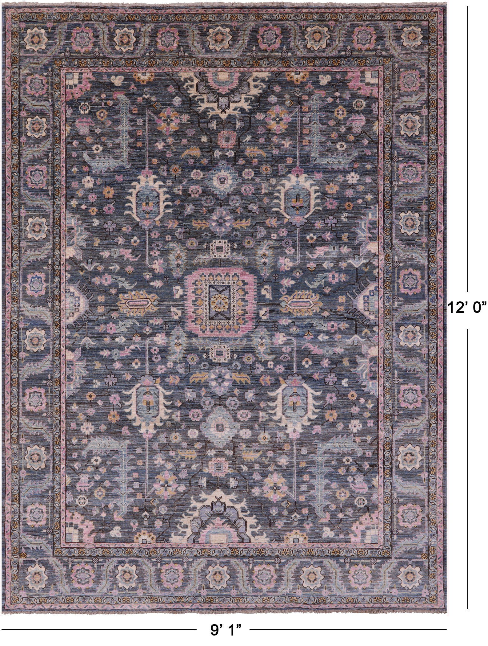 Grey Persian Fine Serapi Hand Knotted Wool Rug - 9' 1" X 12' 0" - Golden Nile