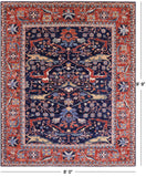 Blue Persian Fine Serapi Hand Knotted Wool Rug - 8' 0" X 9' 9" - Golden Nile