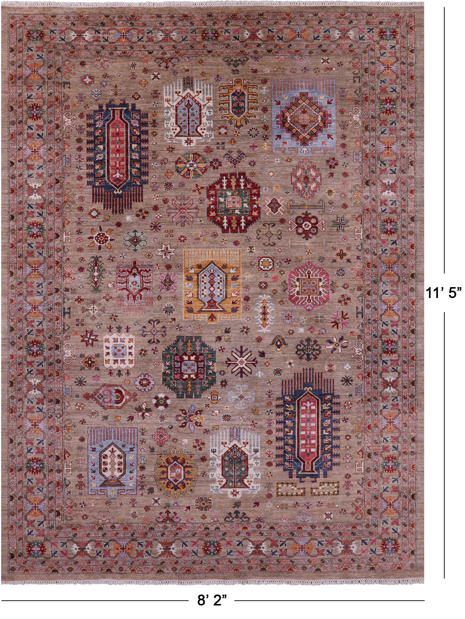 Turkmen Ersari Hand Knotted Wool Rug - 8' 2" X 11' 5" - Golden Nile