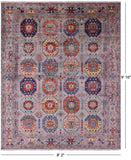 Grey Turkmen Ersari Handmade Wool Rug - 8' 2" X 9' 10" - Golden Nile