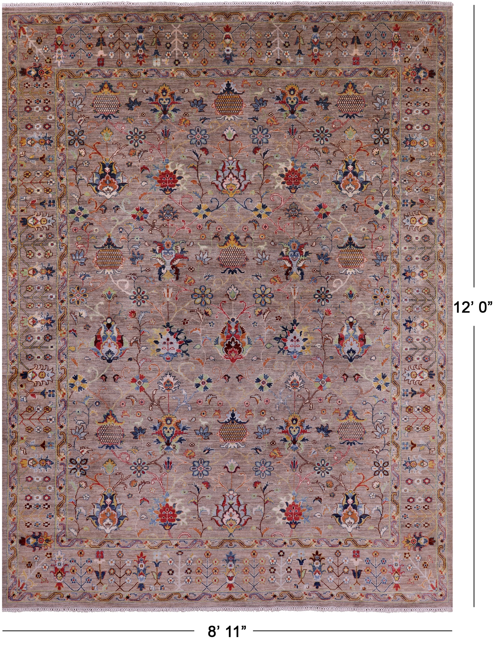 Peshawar Hand Knotted Wool Rug - 8' 11" X 12' 0" - Golden Nile