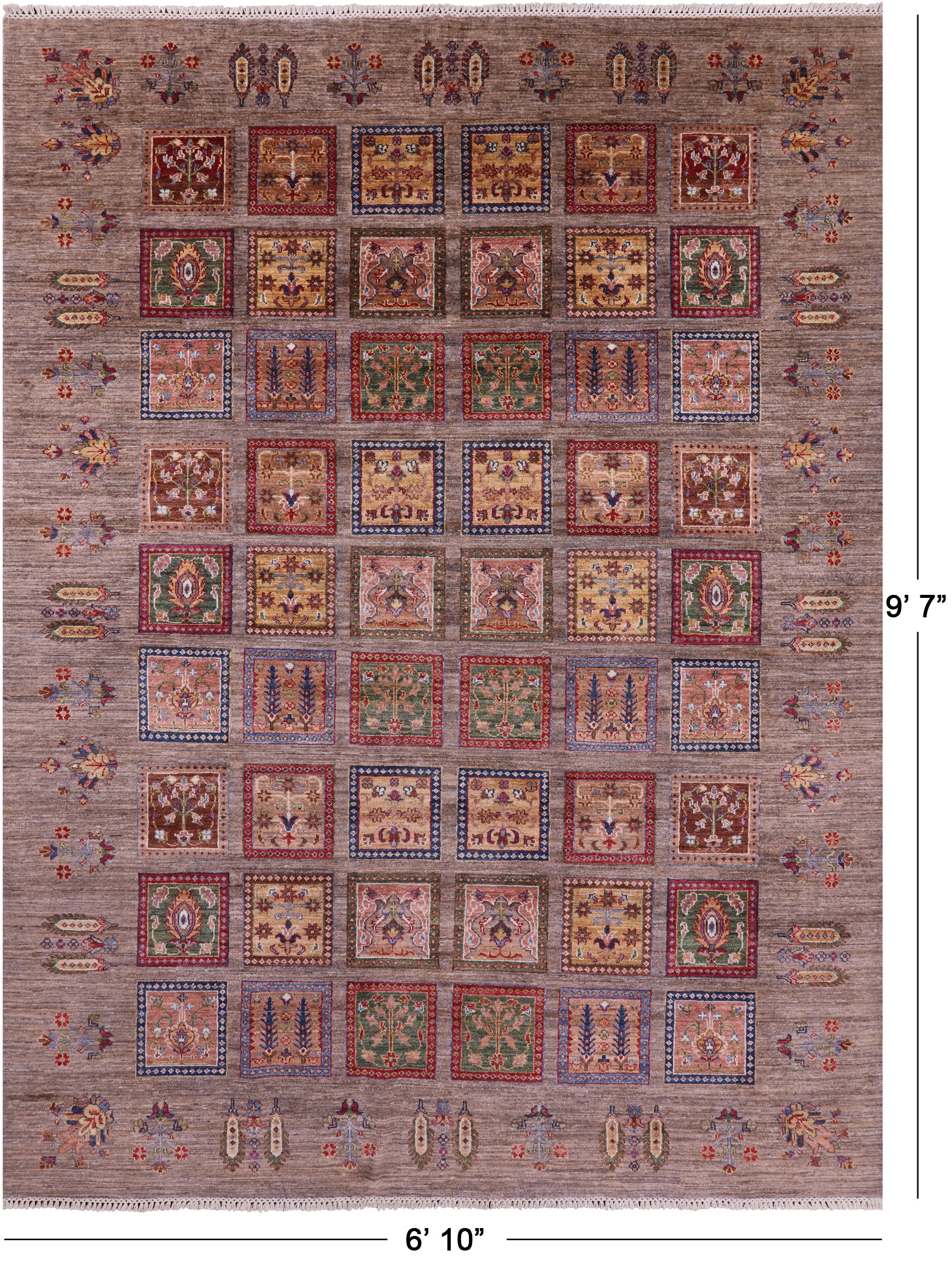Garden Design Persian Hand Knotted Wool Rug - 6' 10" X 9' 7" - Golden Nile