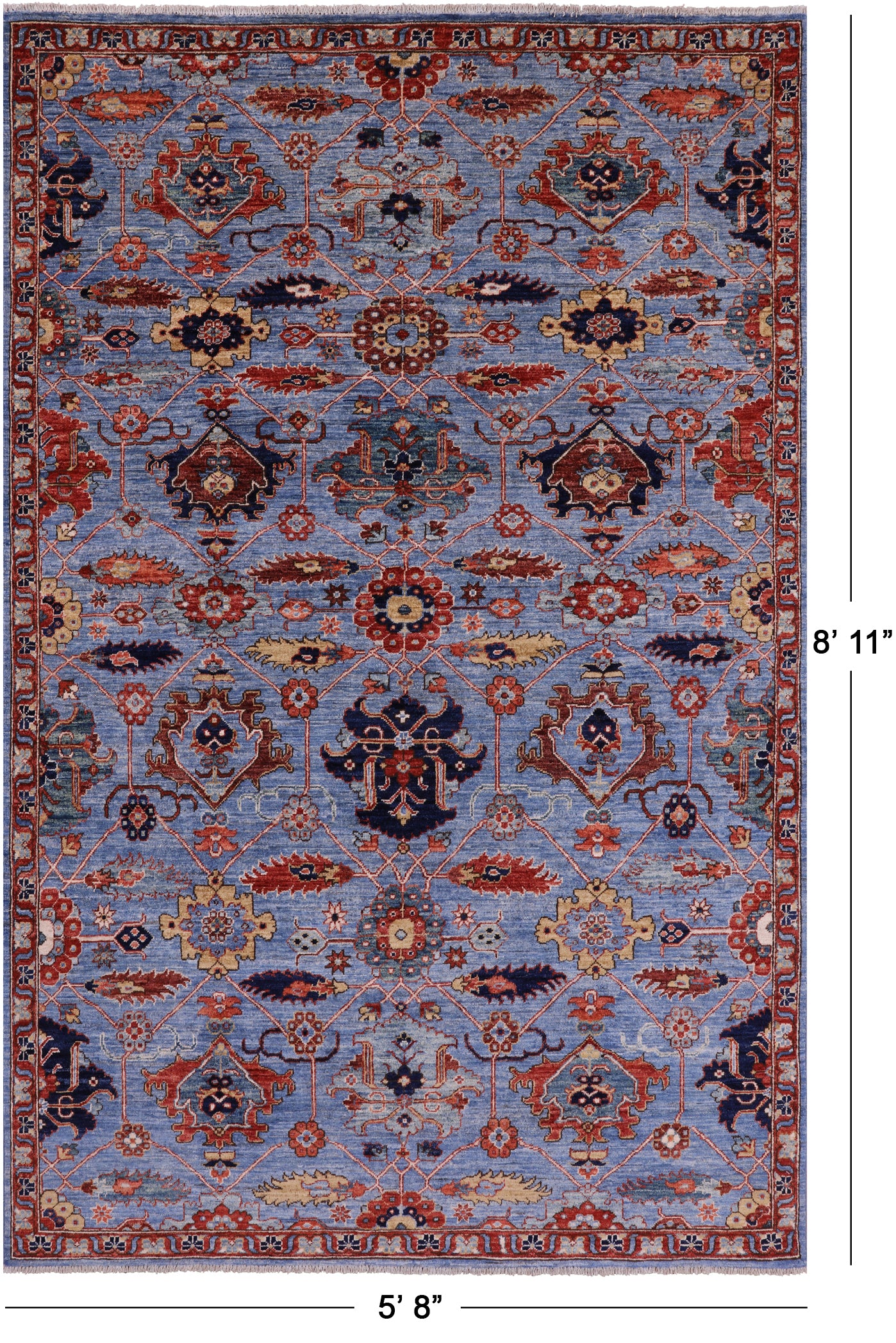 Blue Persian Fine Serapi Hand Knotted Wool Rug - 5' 8" X 8' 11" - Golden Nile