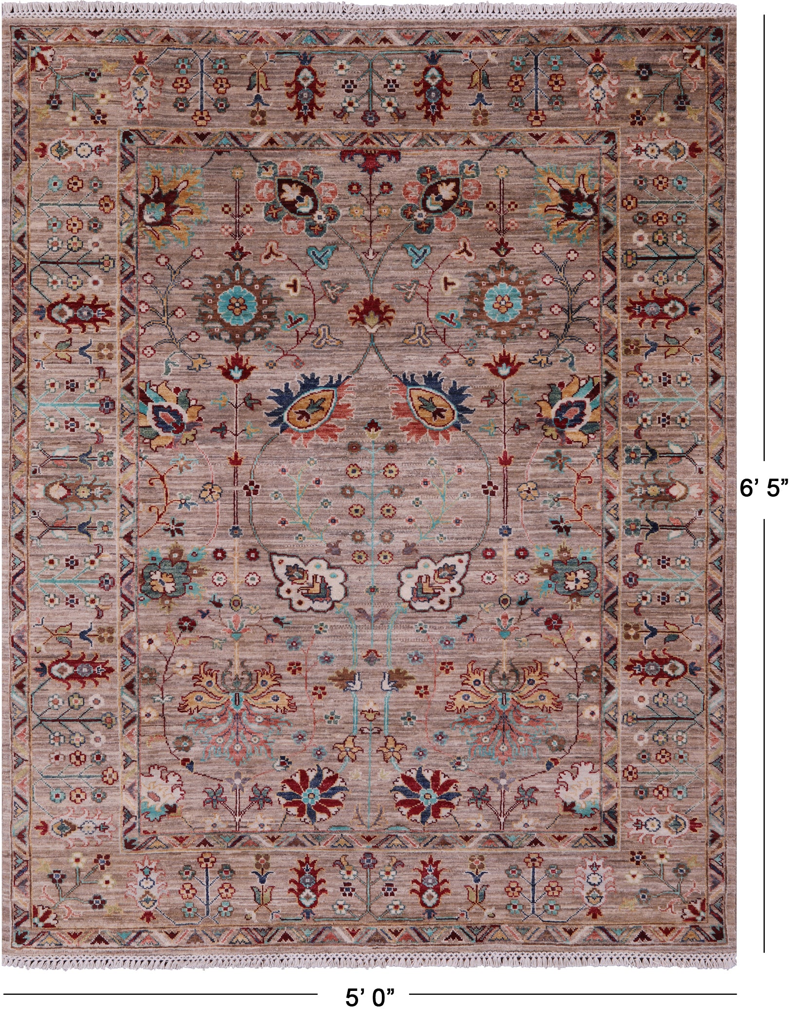 Peshawar Handmade Wool Rug - 5' 0" X 6' 5" - Golden Nile