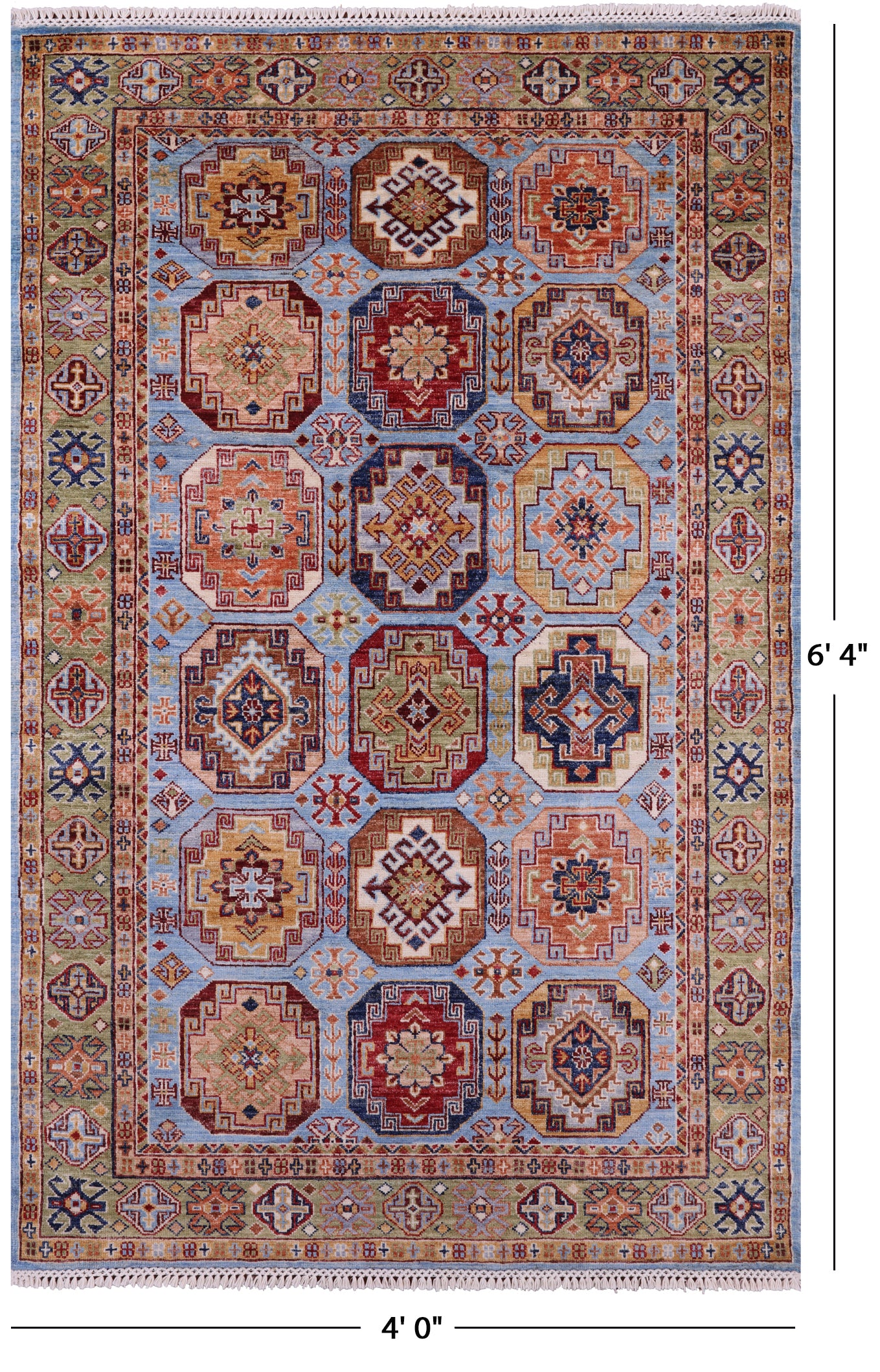 Blue Turkmen Ersari Hand Knotted Wool Rug - 4' 0" X 6' 4" - Golden Nile
