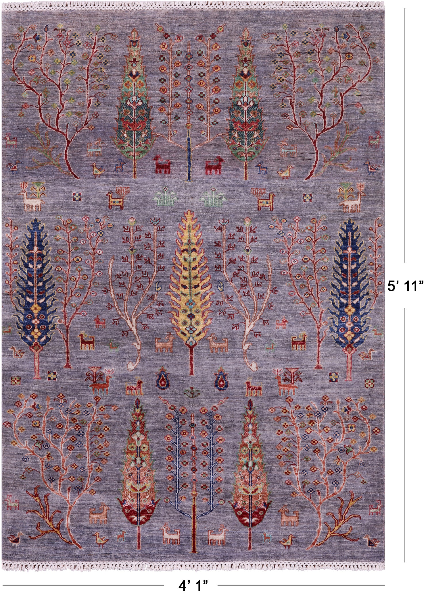 Grey Tribal Persian Gabbeh Hand Knotted Wool Rug - 4' 1" X 5' 11" - Golden Nile