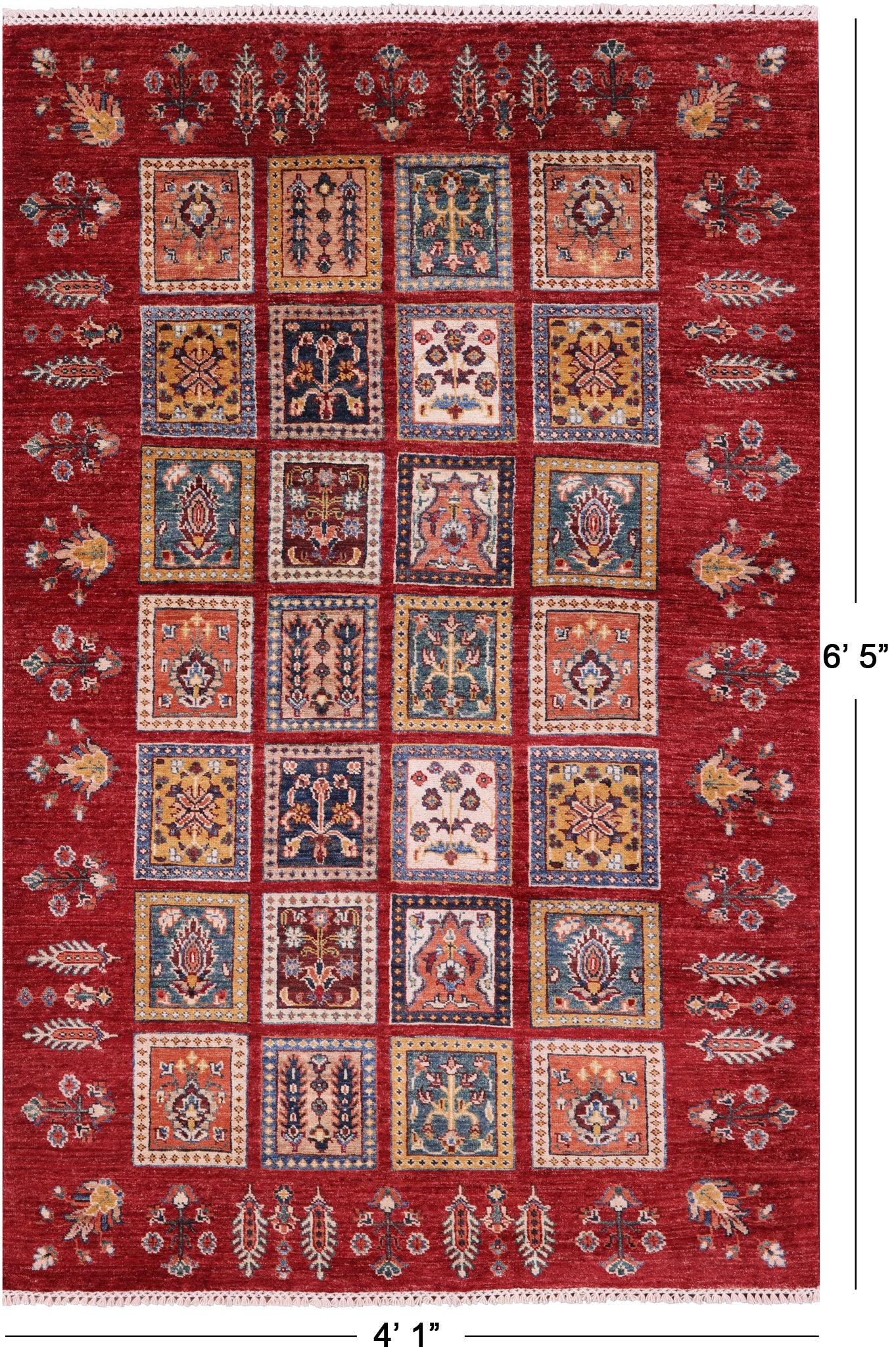 Red Garden Design Persian Handmade Wool Rug - 4' 1" X 6' 5" - Golden Nile