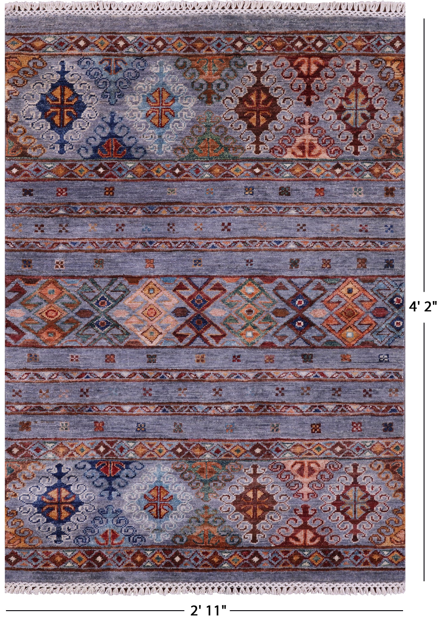 Grey Khorjin Persian Gabbeh Hand Knotted Wool Rug - 2' 11" X 4' 2" - Golden Nile