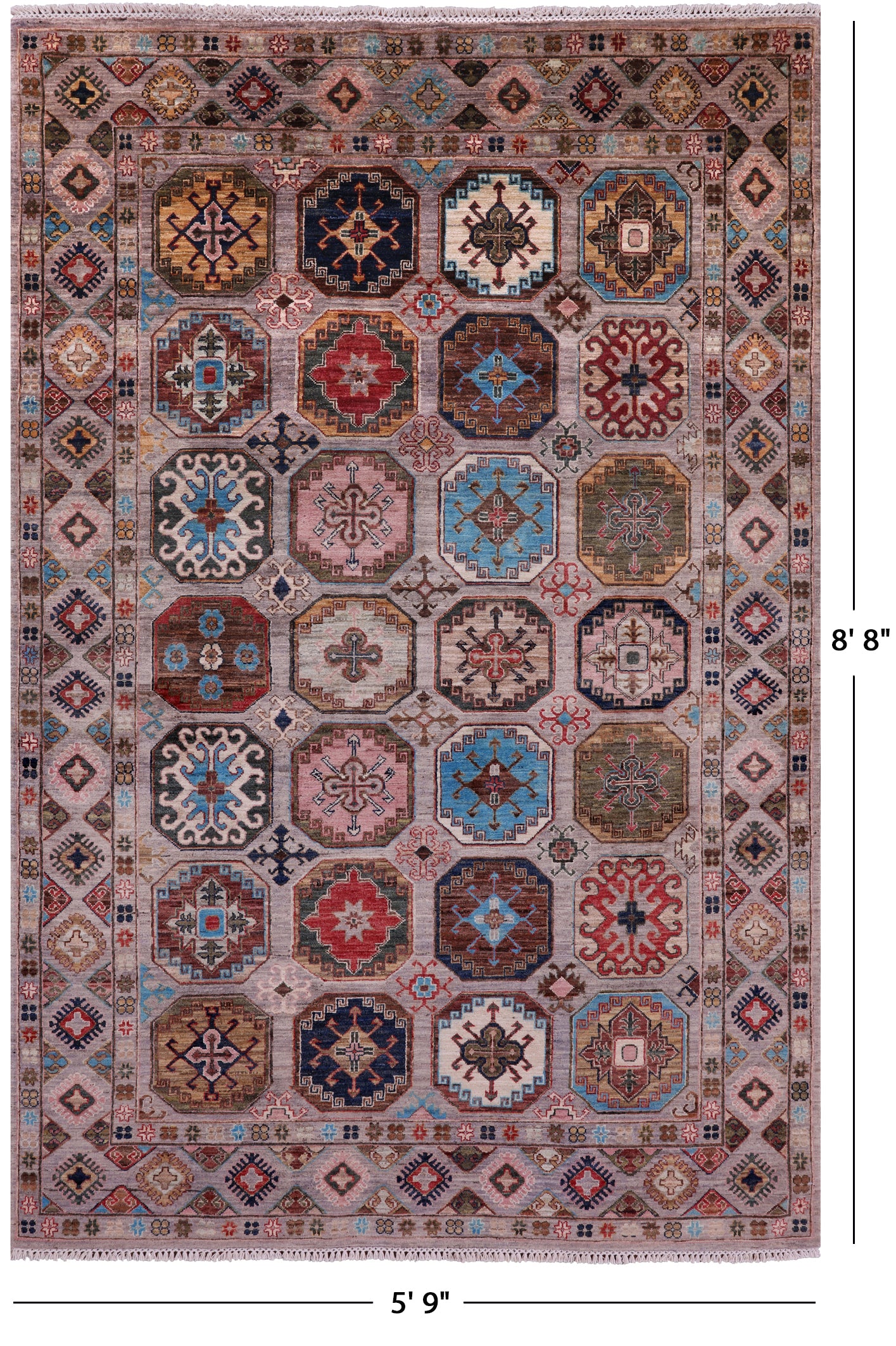 Turkmen Ersari Hand Knotted Wool Rug - 5' 9" X 8' 8" - Golden Nile