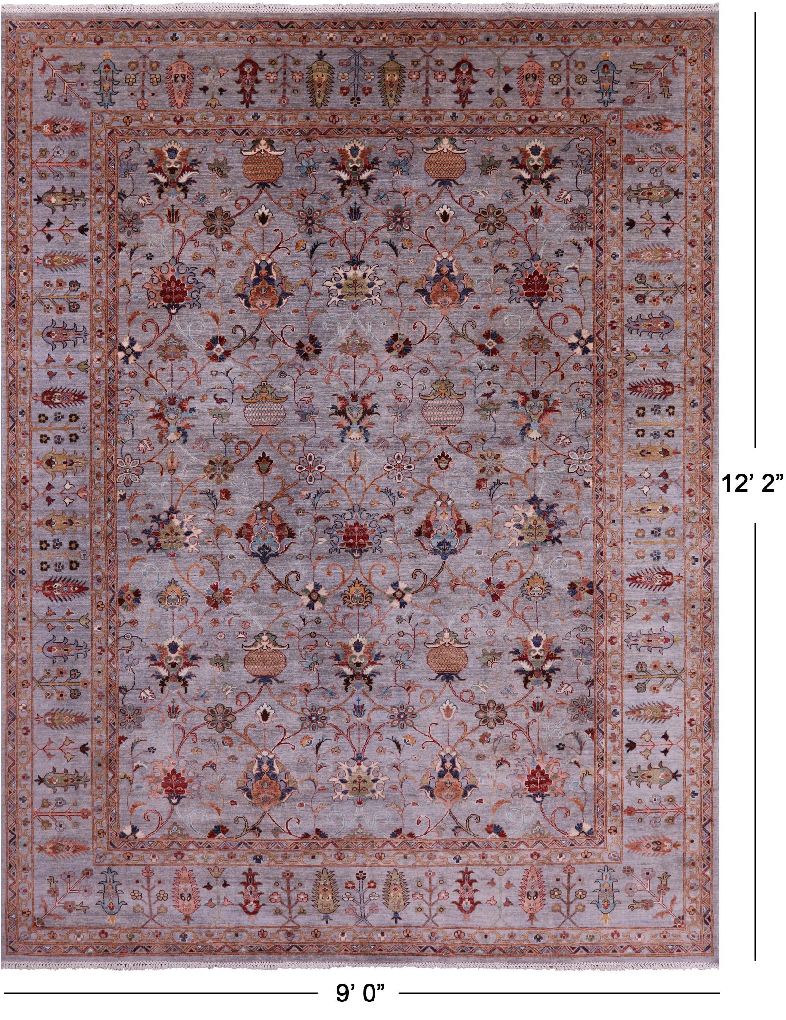 Grey Peshawar Hand Knotted Wool Rug - 9' 0" X 12' 2" - Golden Nile