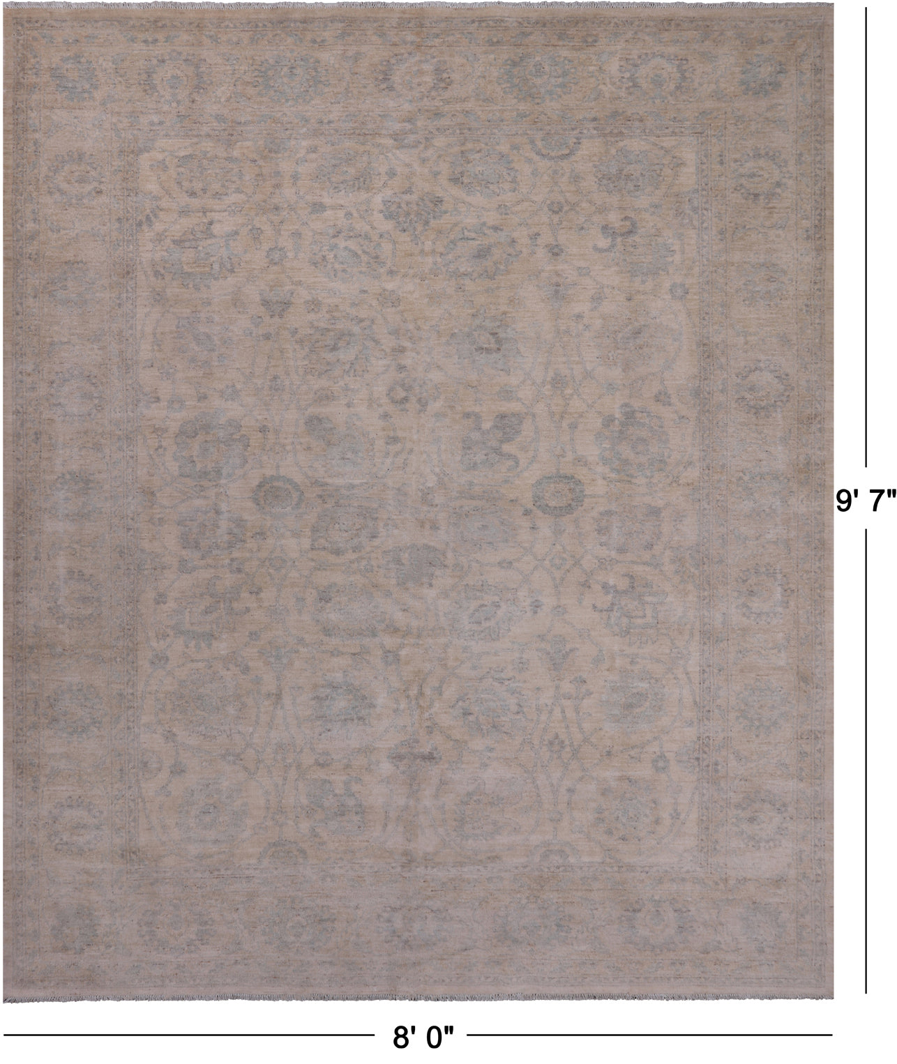 Ivory Turkish Oushak Hand Knotted Wool Rug - 8' 0" X 9' 7"