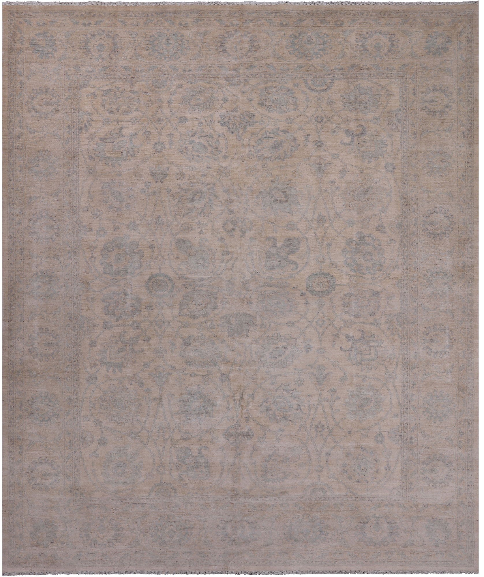 Ivory Turkish Oushak Hand Knotted Wool Rug - 8' 0" X 9' 7"