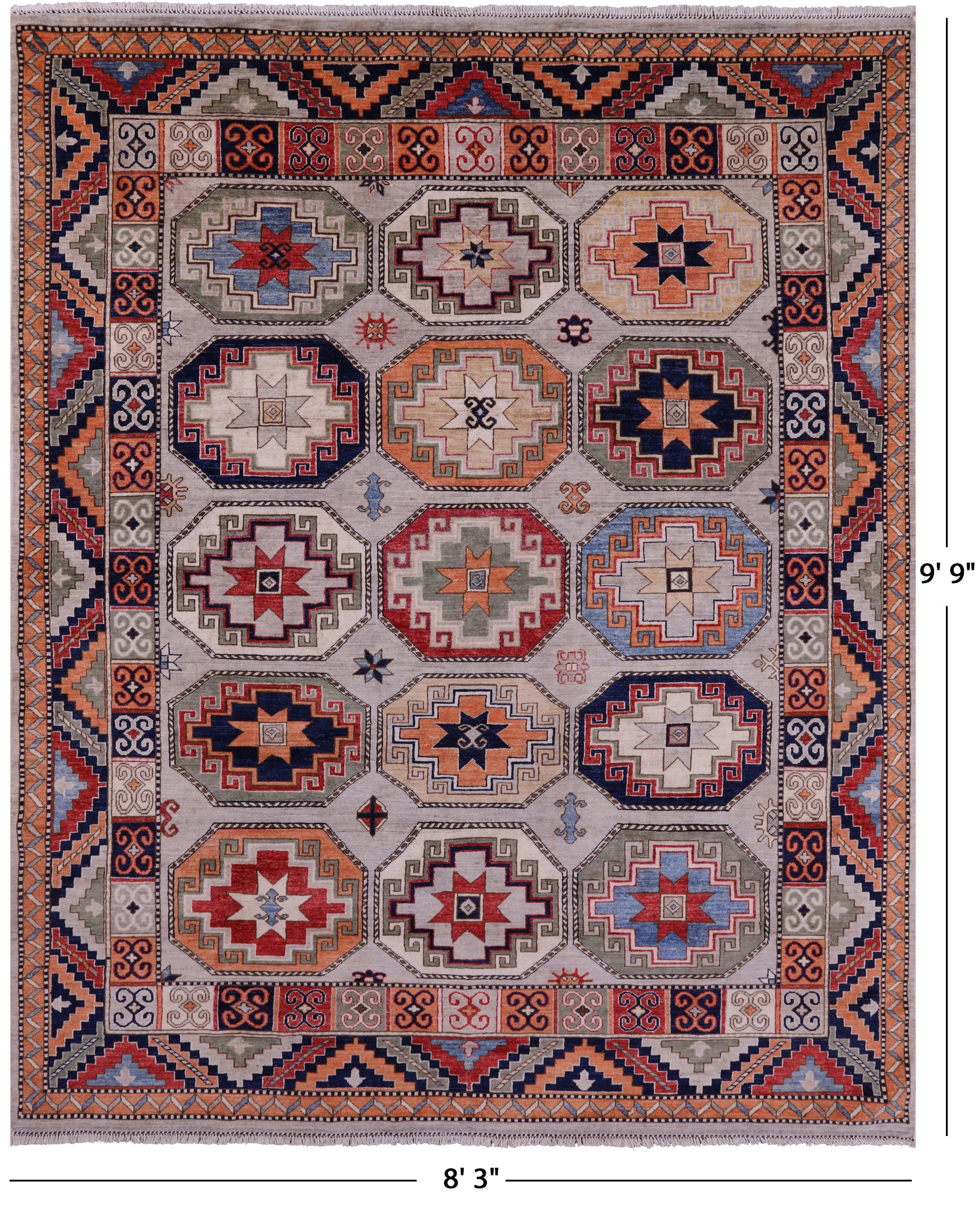 Turkmen Ersari Hand Knotted Wool Rug - 8' 3" X 9' 9" - Golden Nile