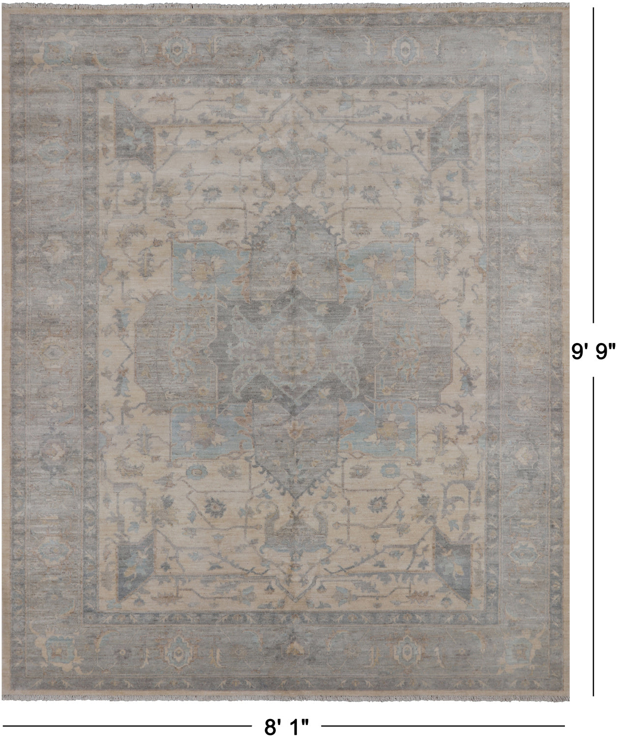 SUPER SALE Ivory Persian Fine Serapi Hand Knotted Wool Rug - 8' 1" X 9' 9"