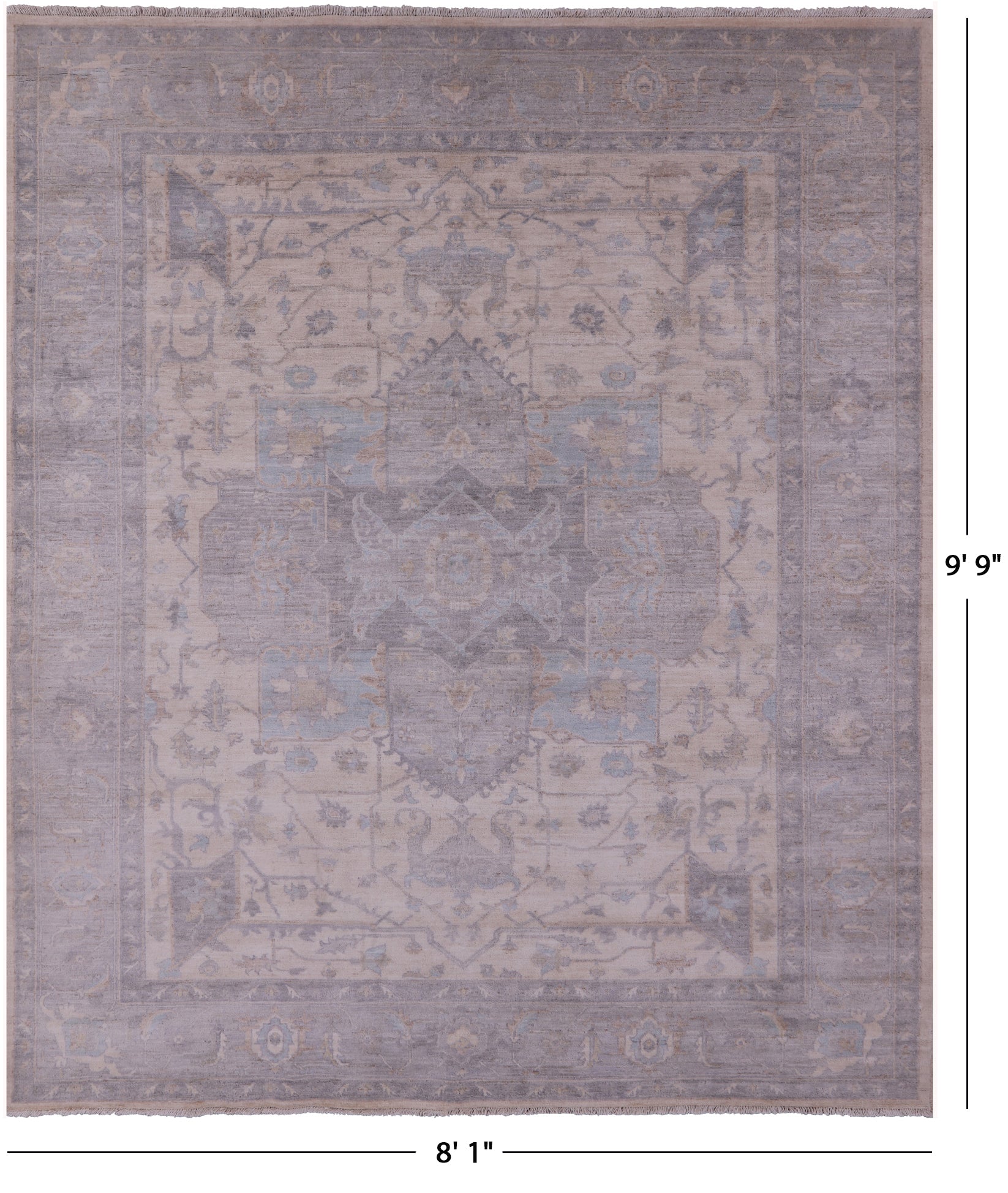 Ivory Persian Fine Serapi Hand Knotted Wool Rug - 8' 1" X 9' 9" - Golden Nile