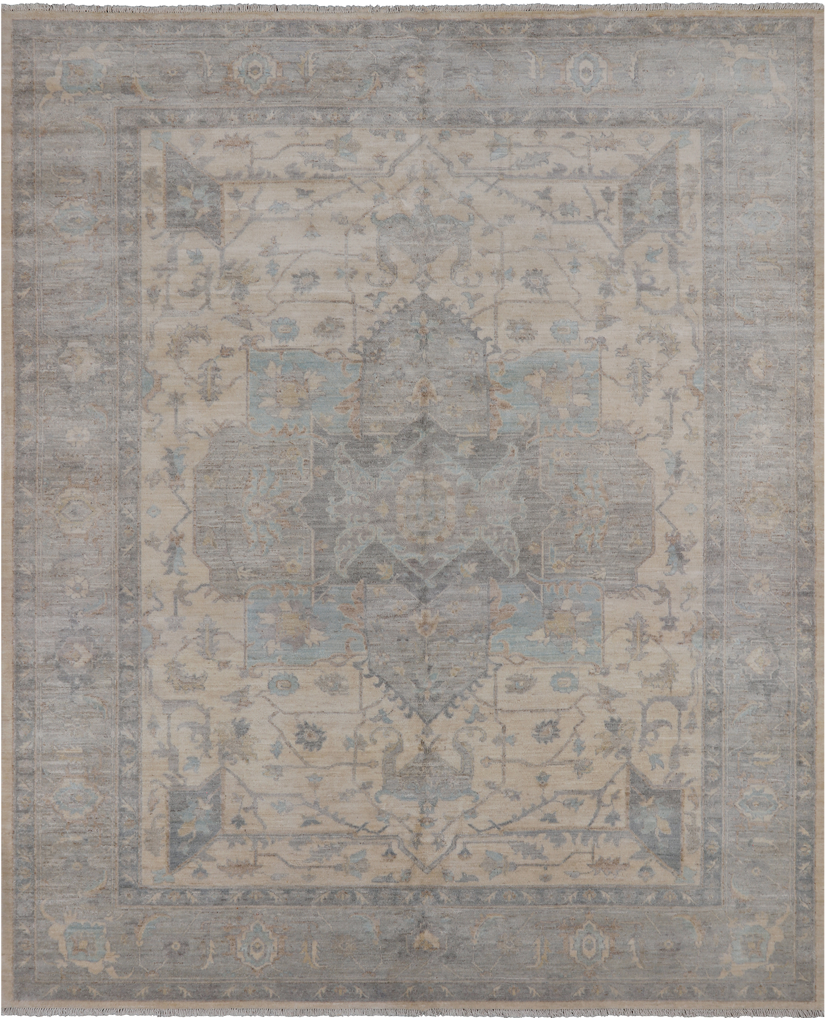 SUPER SALE Ivory Persian Fine Serapi Hand Knotted Wool Rug - 8' 1" X 9' 9"