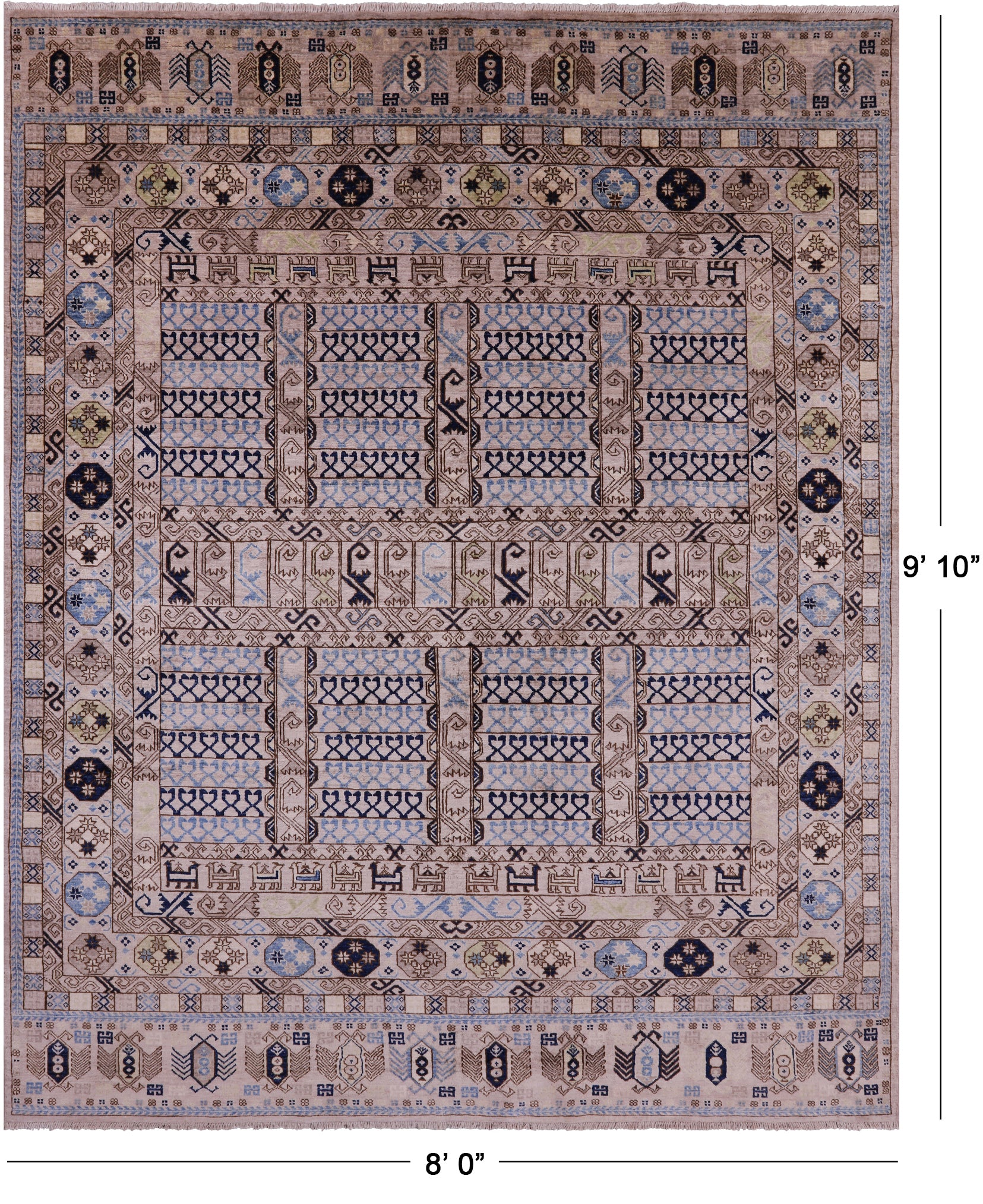 Turkmen Ersari Handmade Wool Rug - 8' 0" X 9' 10" - Golden Nile