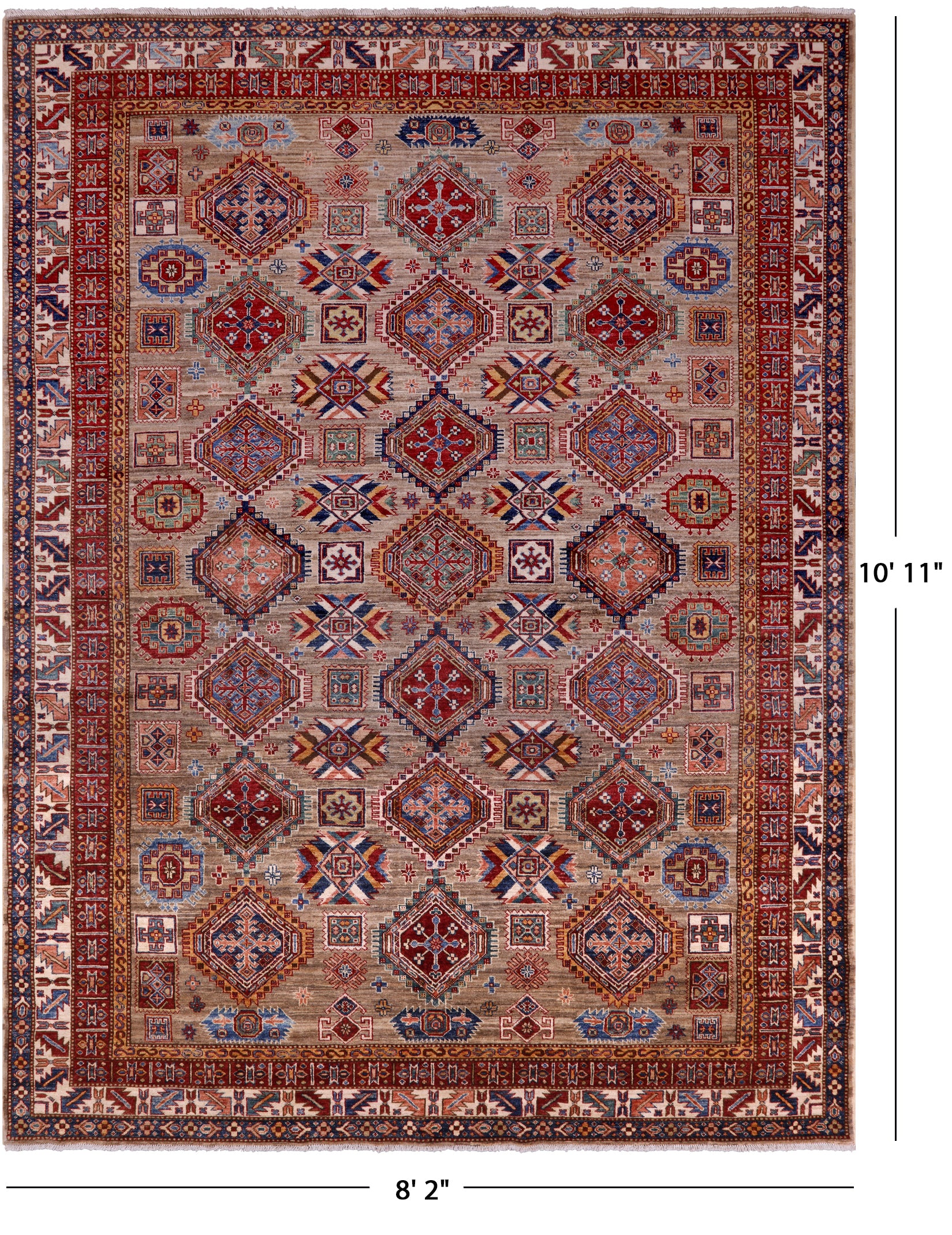 Super Kazak Hand Knotted Wool Rug - 8' 2" X 10' 11" - Golden Nile