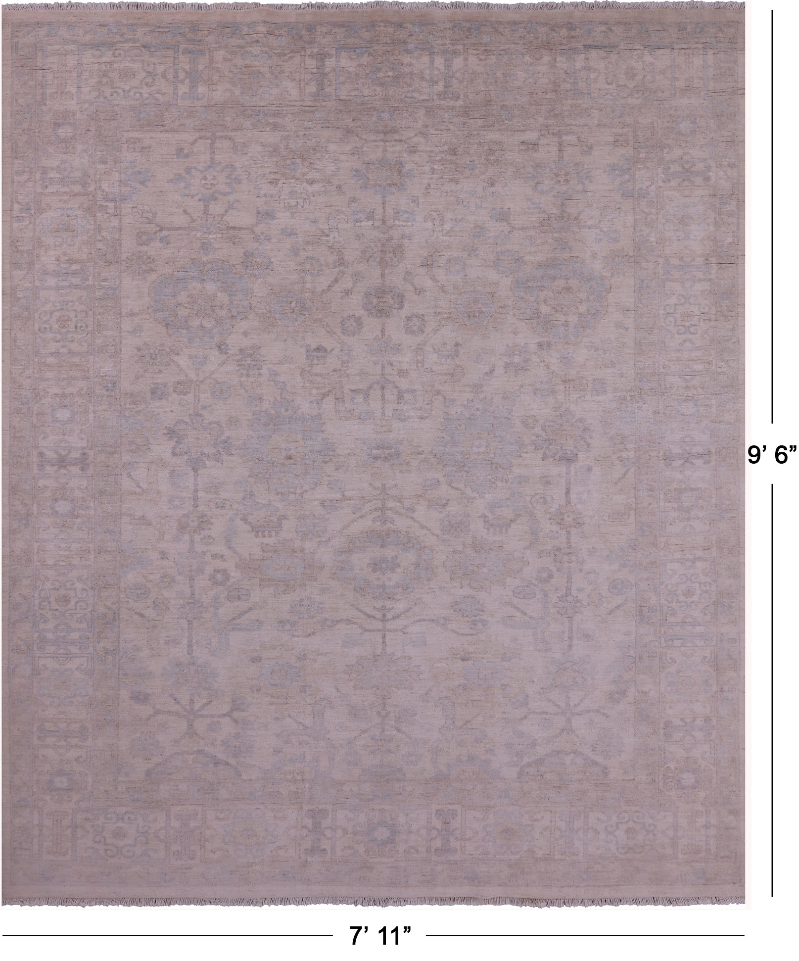 Ivory Turkish Oushak Hand Knotted Wool Rug - 7' 11" X 9' 6" - Golden Nile
