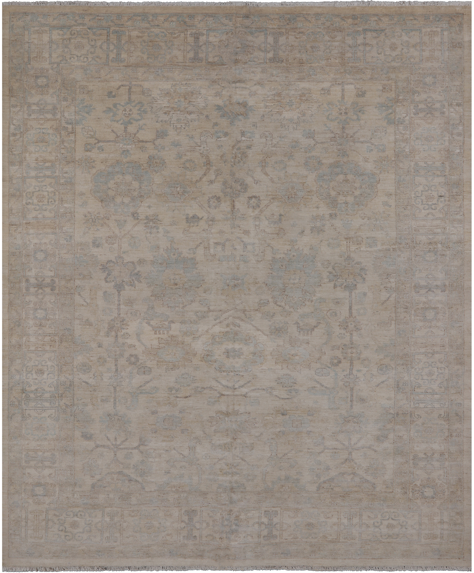 Ivory Turkish Oushak Hand Knotted Wool Rug - 7' 11" X 9' 6"