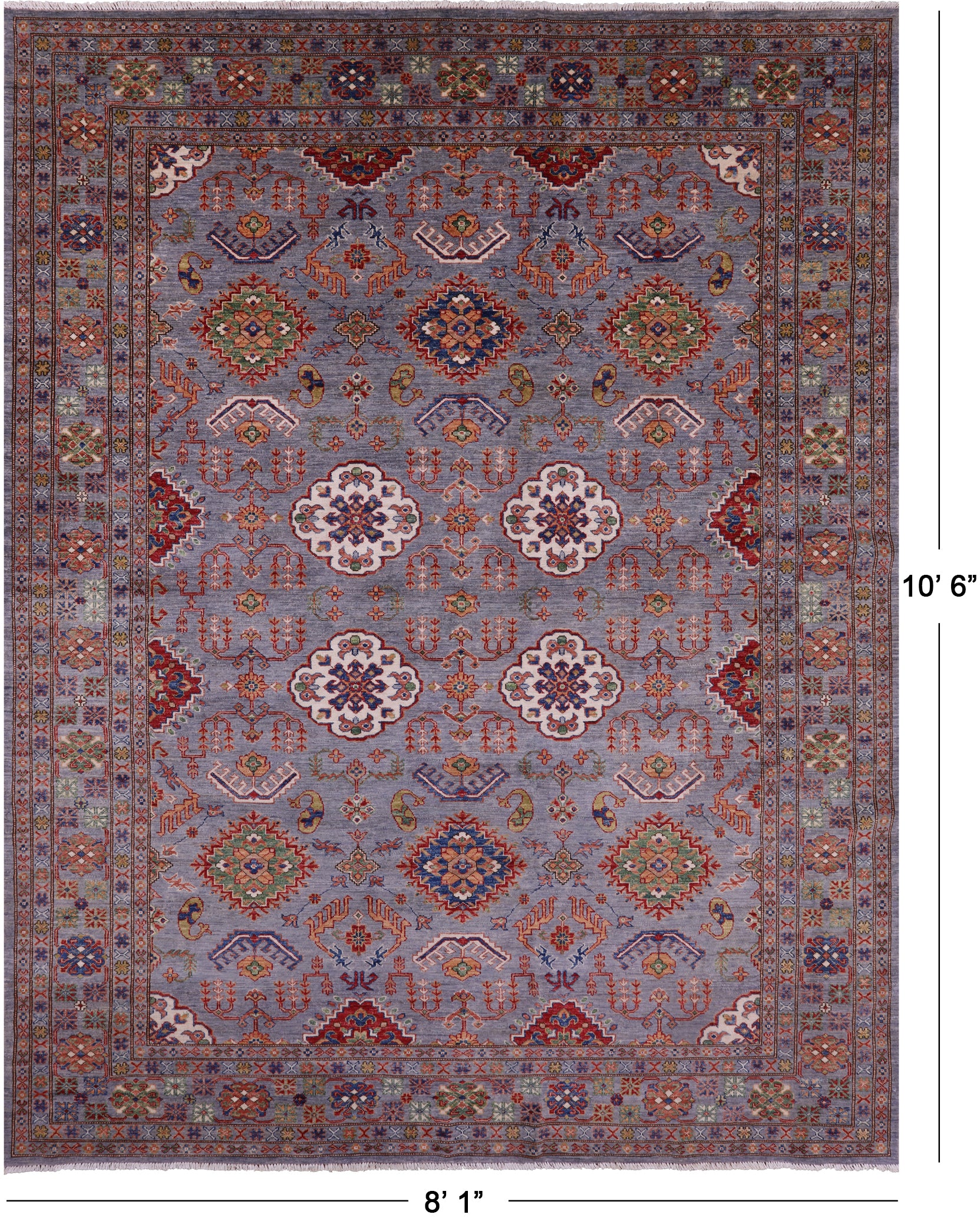 Grey Super Kazak Hand Knotted Wool Rug - 8' 1" X 10' 6" - Golden Nile
