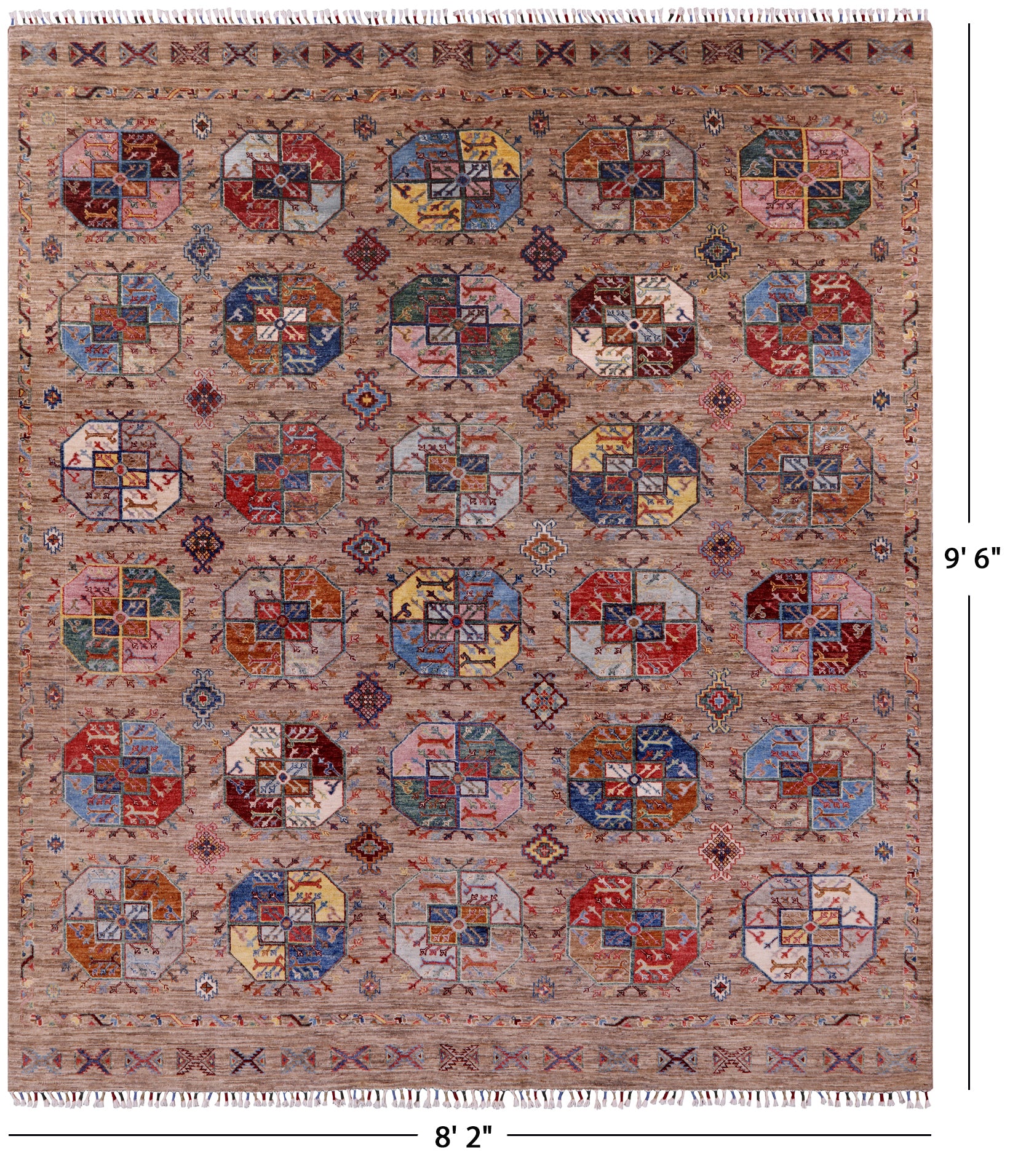 Turkmen Ersari Handmade Wool Rug - 8' 2" X 9' 6" - Golden Nile