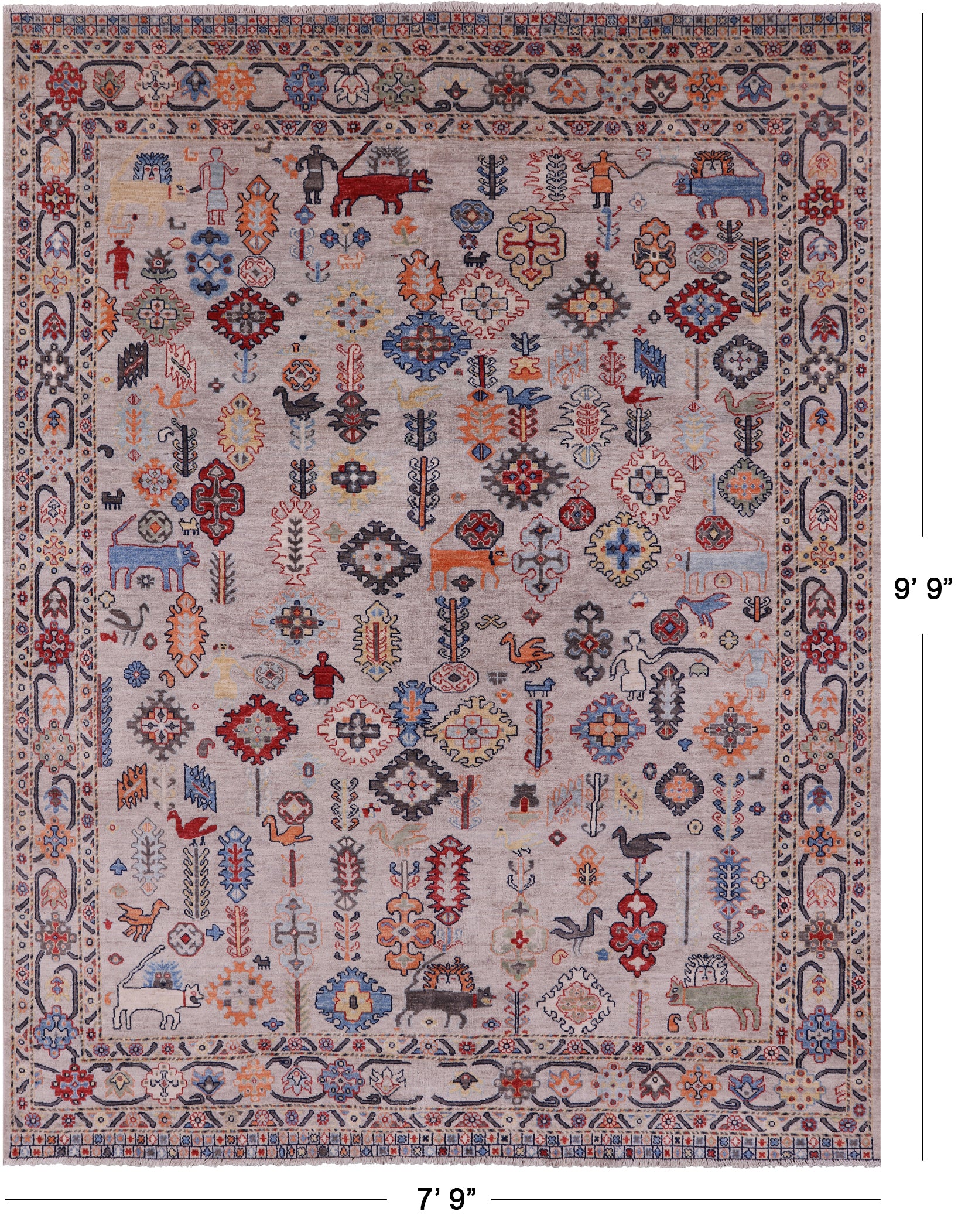 Ivory Persian Fine Serapi Hand Knotted Wool Rug - 7' 9" X 9' 9" - Golden Nile
