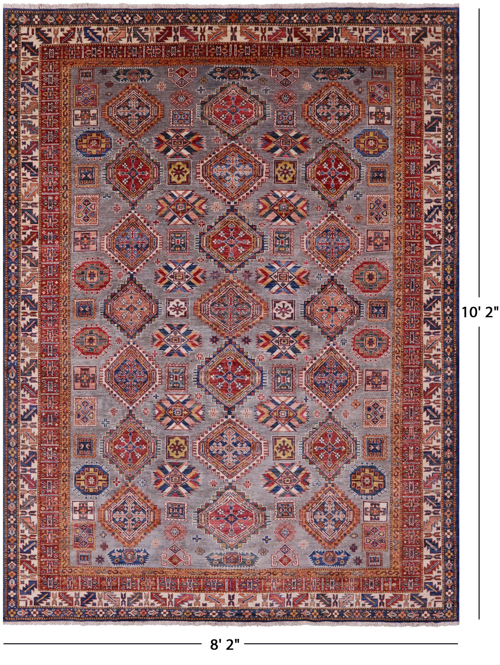 Grey Super Kazak Hand Knotted Wool Rug - 8' 2" X 10' 2" - Golden Nile