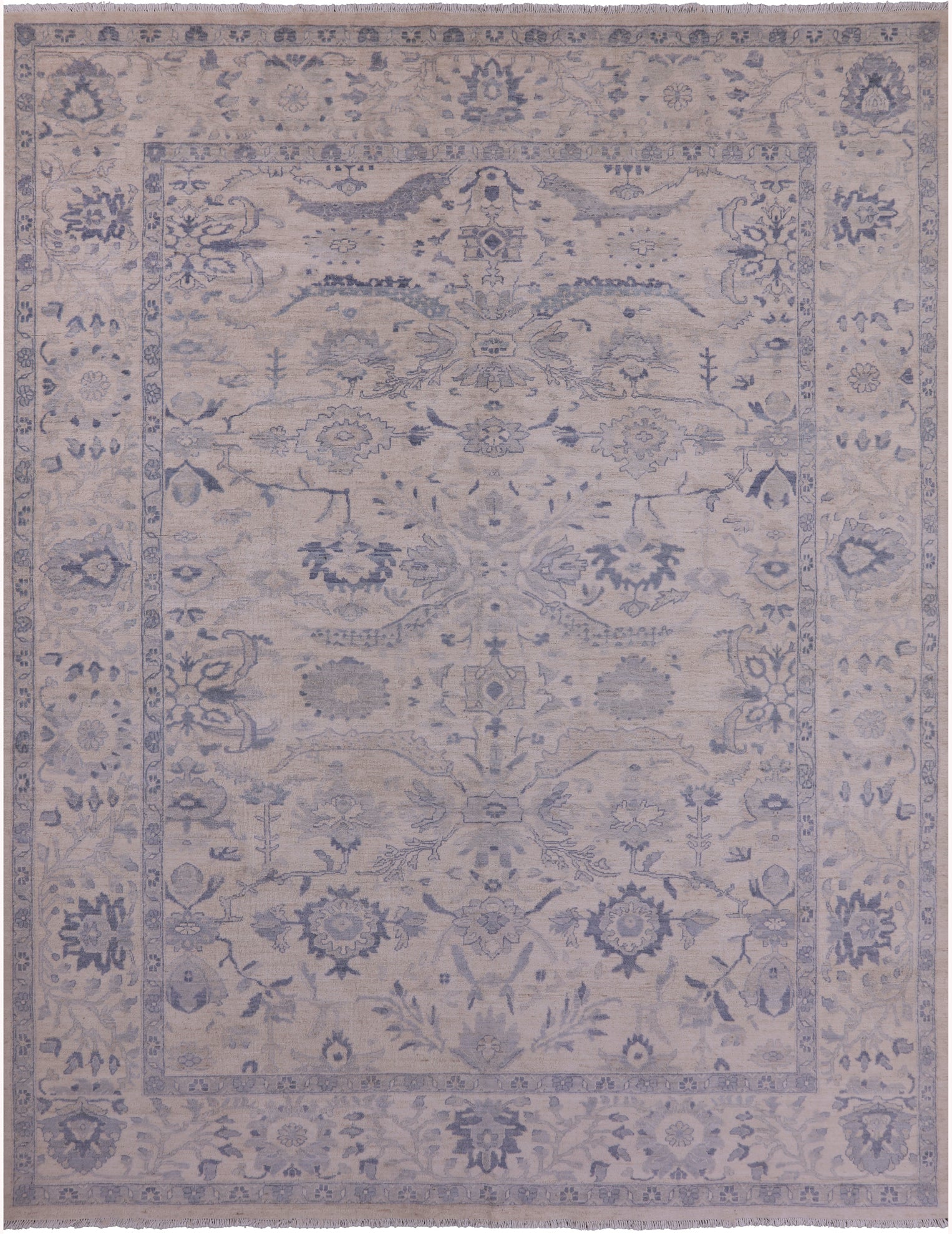 Ivory Turkish Oushak Handmade Wool Rug - 8' 9" X 11' 5" - Golden Nile