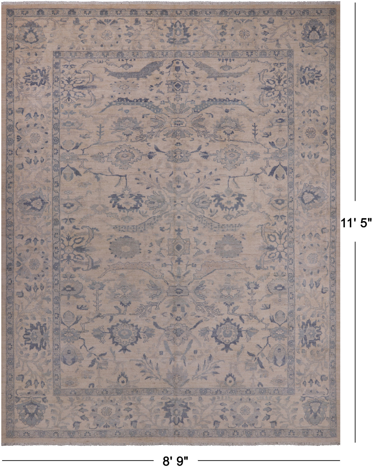 Ivory Turkish Oushak Handmade Wool Rug - 8' 9" X 11' 5"