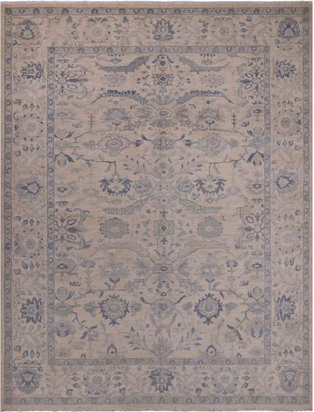 Ivory Turkish Oushak Handmade Wool Rug - 8' 9" X 11' 5"