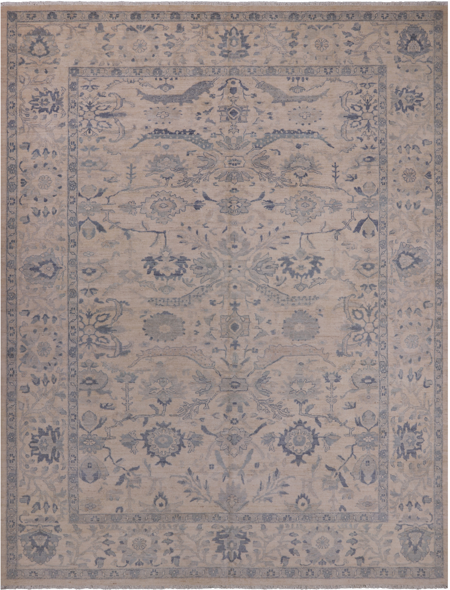 Ivory Turkish Oushak Handmade Wool Rug - 8' 9" X 11' 5"