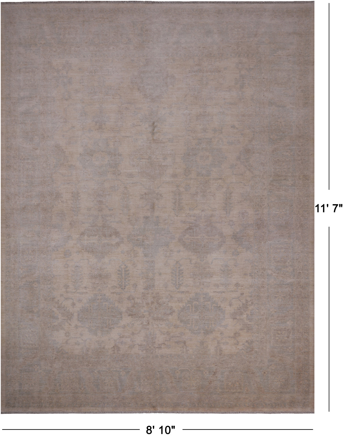 Ivory Turkish Oushak Hand Knotted Wool Rug - 8' 10" X 11' 7"
