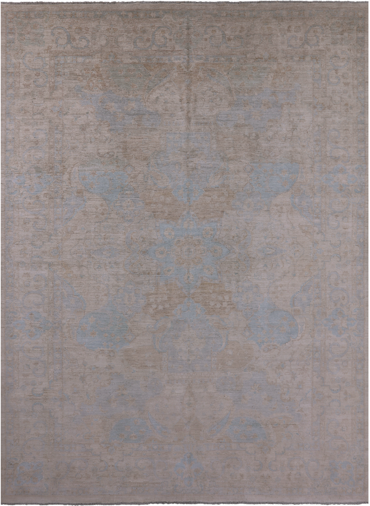 Ivory Turkish Oushak Hand Knotted Wool Rug - 8' 7" X 11' 9" - Golden Nile